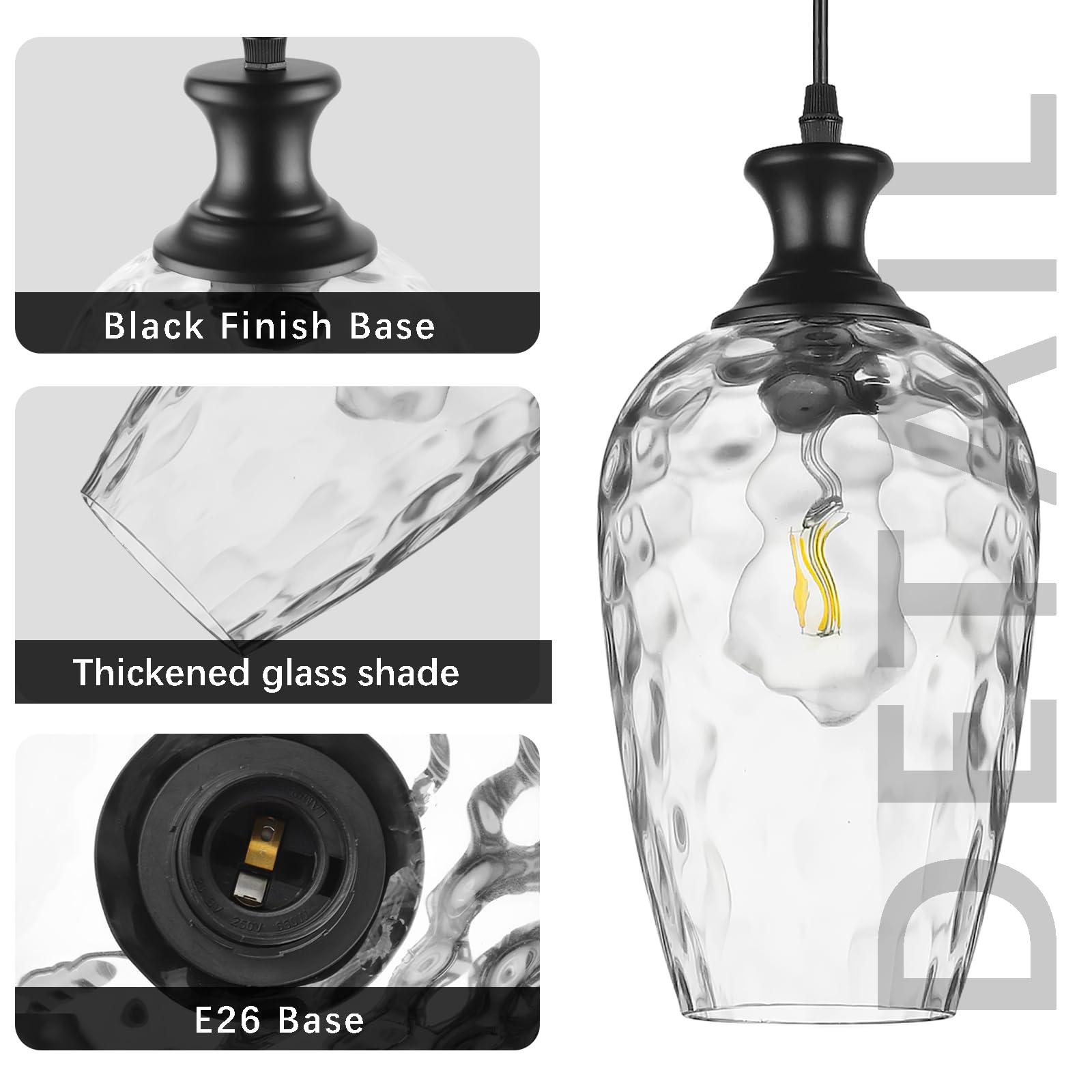 Saduenfr Glass Pendant Lights Kitchen Island, 1-Light Black Pendant Light Fixtures With Hand-Blown Clear Glass, Farmhouse Hangin