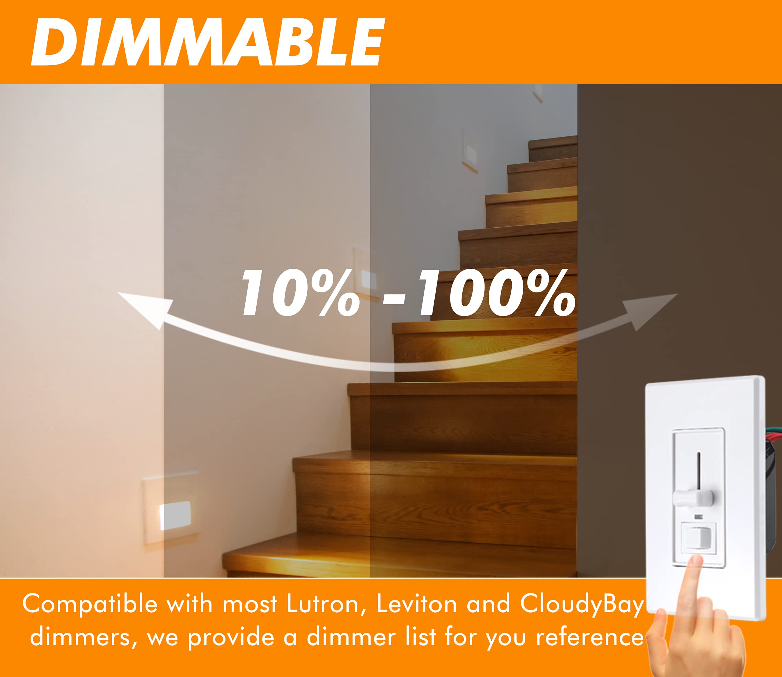 Cloudy Bay 3 Color 120V Dimmable Led Indoor Outdoor Step Light,3000K/4000K/5000K 3W 100Lm Stair Light,White Finish,12 Pack