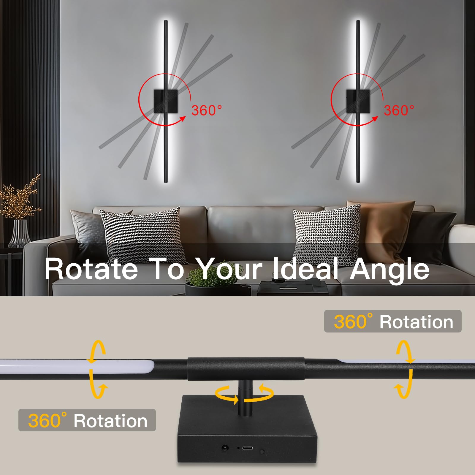 TaoFiaCo Battery Operated Wall Sconces Set of Two, Battery Wall Sconce with Remote Control, Black Modern LED Rechargeable Sconce