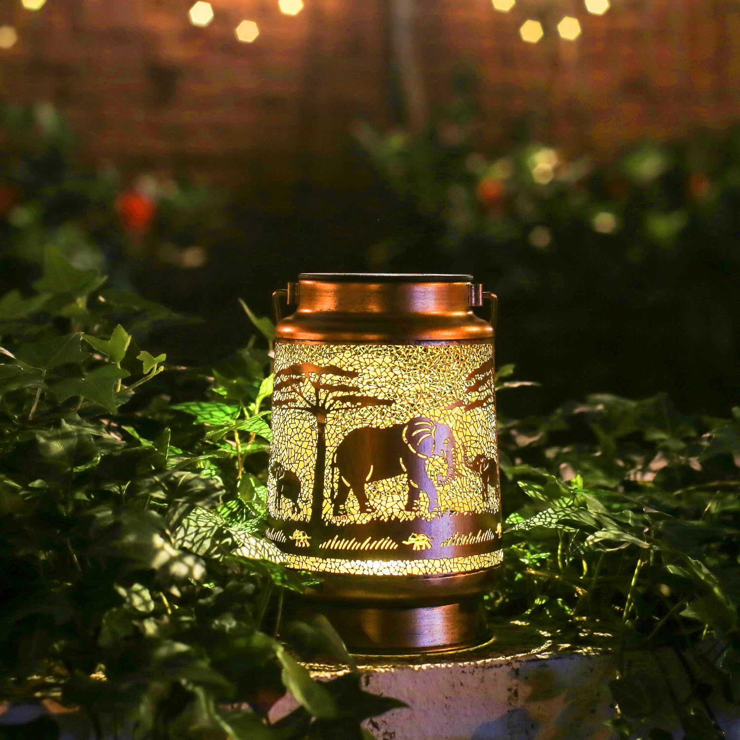 2 Pack Elephant Outdoor Solar Hanging Lanterns Waterproof Led Solar Lights Metal Decorative Lanterns For Garden, Patio, Courtyar