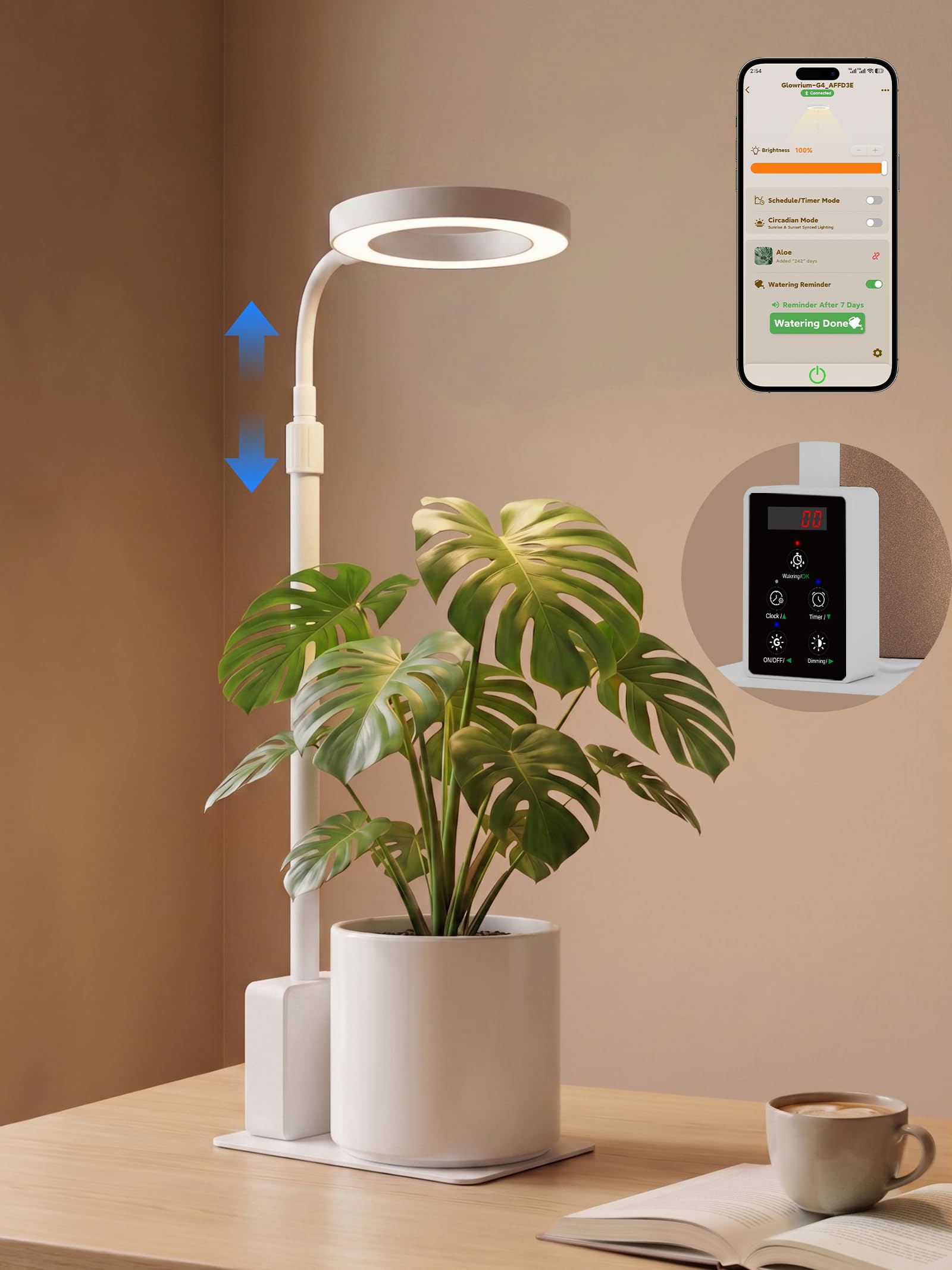 GLOWRIUM Smart LED Grow Lights for Indoor Plants G4, 12W Full Spectrum 3500K with Grow lamp, Bluetooth App Control, 10-Level Dim