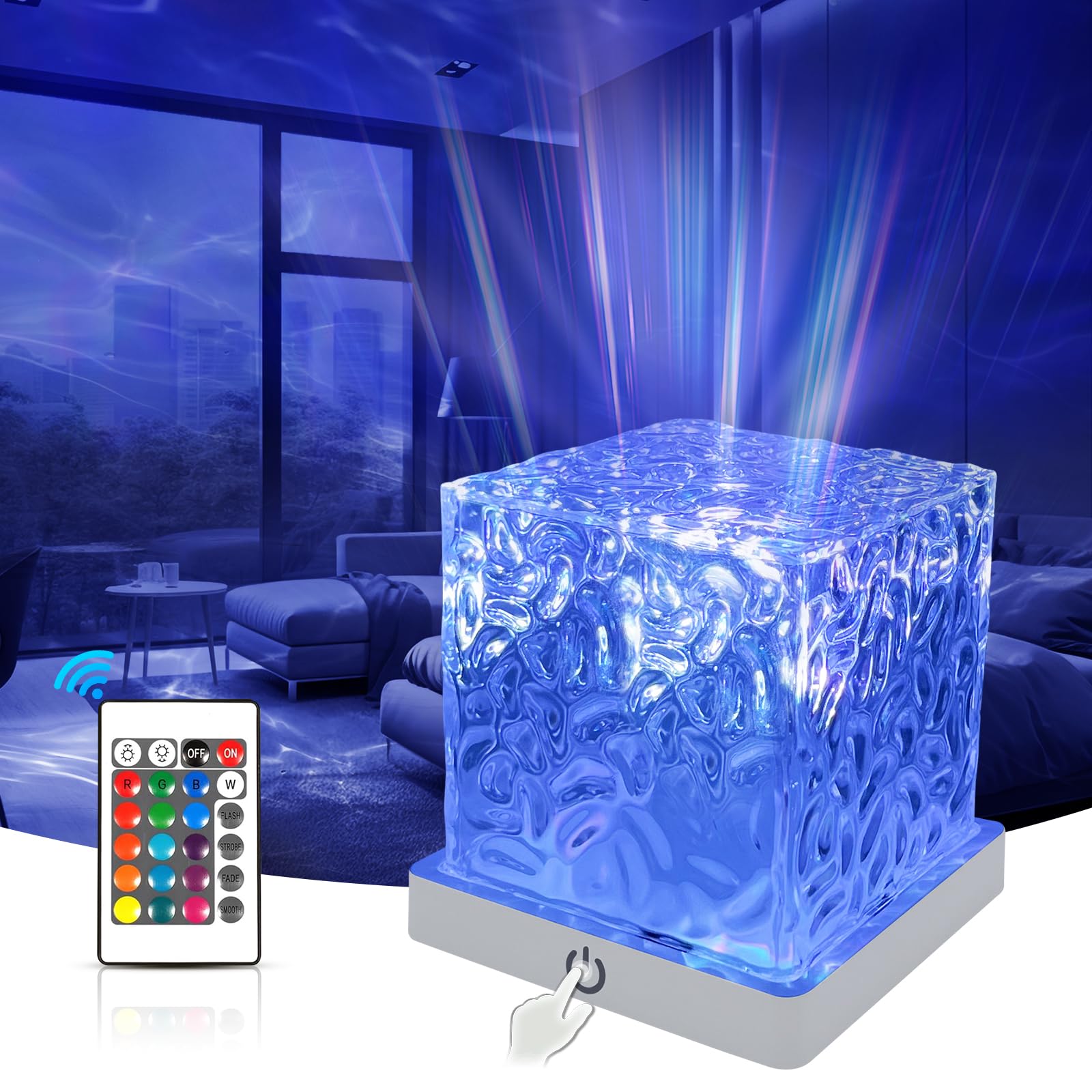 JOYFULPARTNER Ocean Wave Projector, 16 RGB Colors Cordless Rechargeable Northern Lights, Aurora Lamp with 30 Lighting Modes, Rot