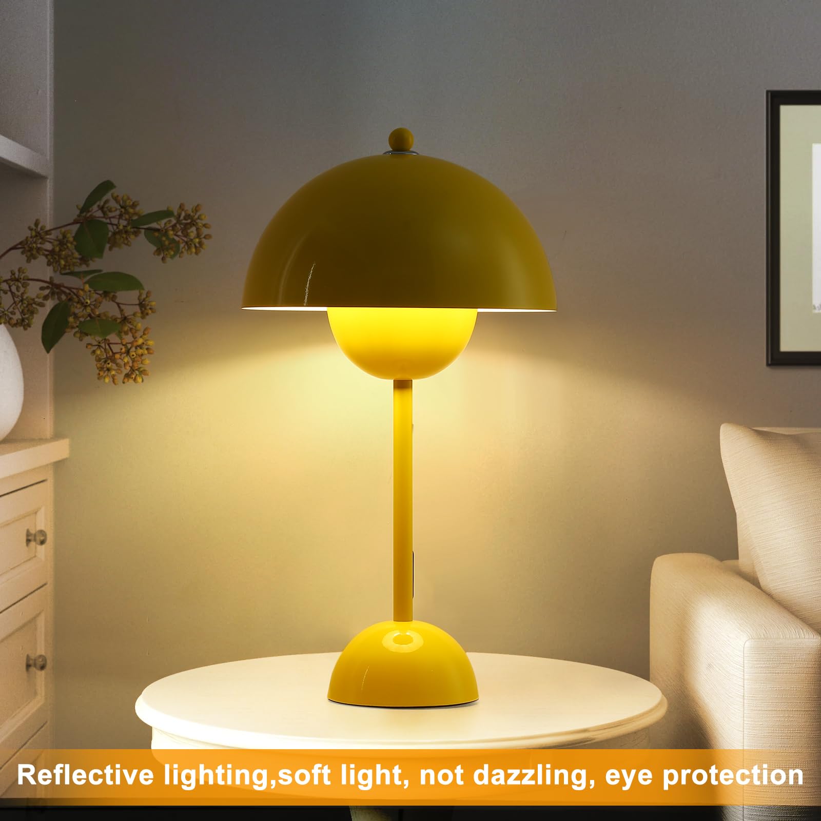 COSYLUX Modern Table Lamp - Metal Dome Shade Reading Light for Bedroom, Office, Kids Room - Yellow