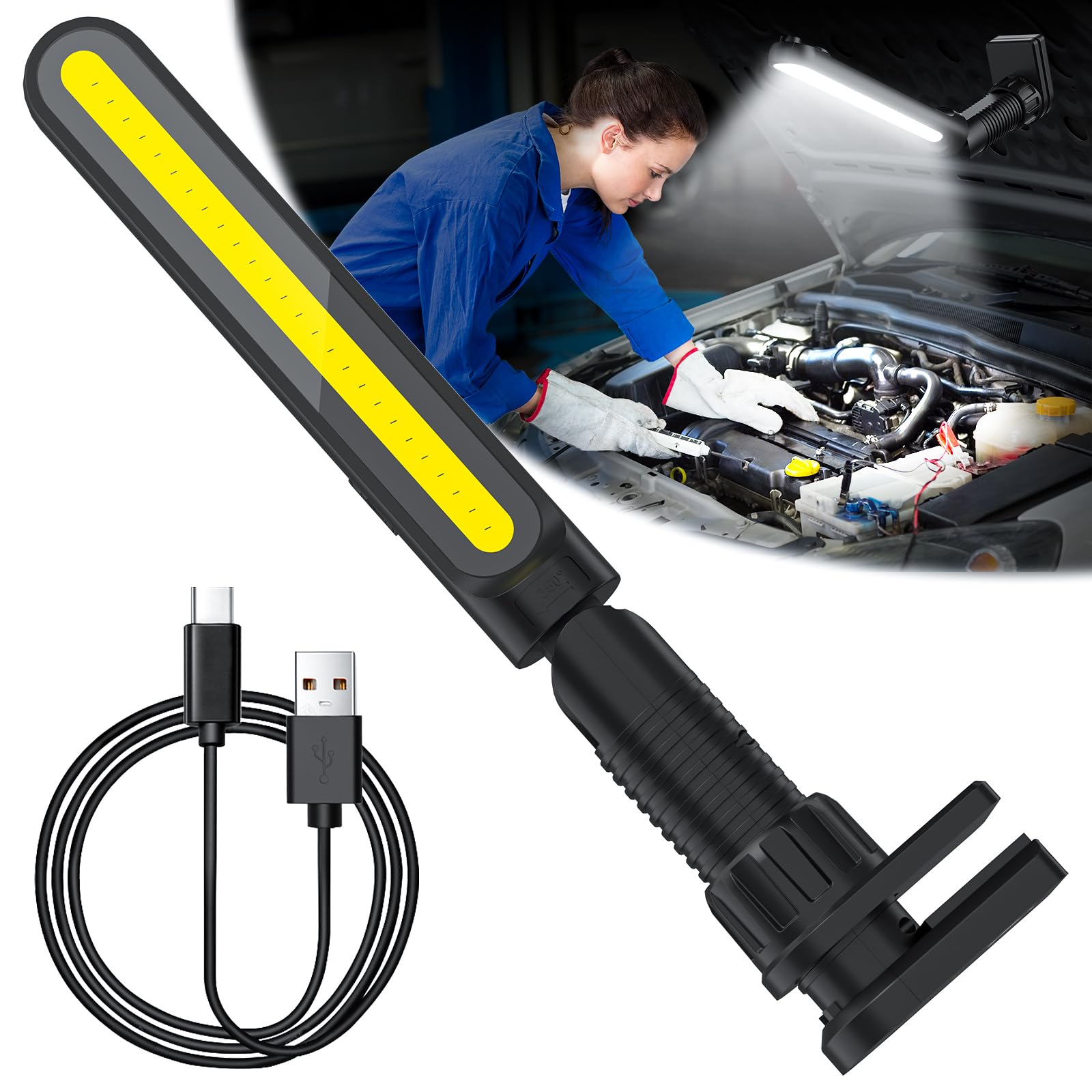 GODENBA Rechargeable Mechanic Work Light, Portable Magnetic LED Bar with 1200LM Bright LED/2200mAh Battery, Underhood Light for 
