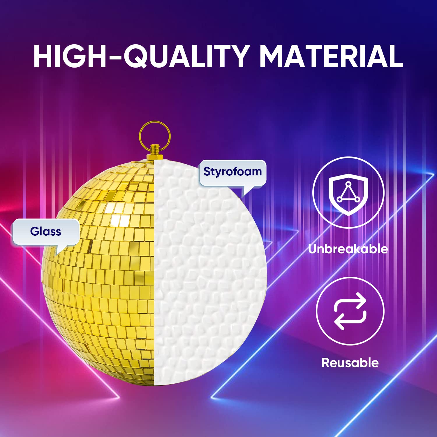 Mirror Disco Ball Decor with Hanging Ring: 8 Inch Large Gold Disco Ball Ornaments - Hanging Party Disco Balls for Party Decorati