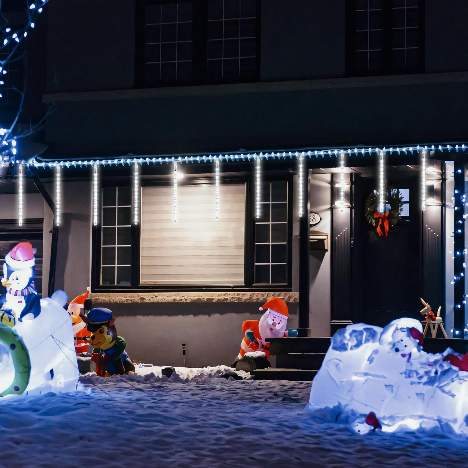 Jmexsuss 2 Pack Solar Christmas Meteor Shower Lights, 16 Tube 288 Led White Solar Christmas String Lights Outdoor Waterproof For Tree Patio Garden Wedding Party Decorations