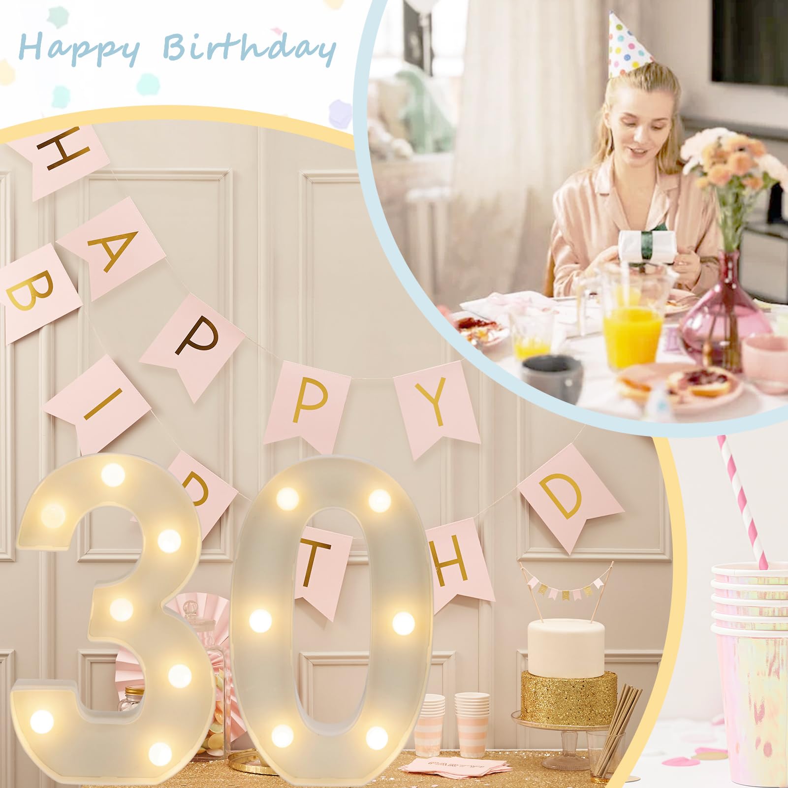 IFDGCTK Decorative LED Number Sign, Lighted Marquee for 30th Birthday, Warm White, Metal, Model IFDGCTK