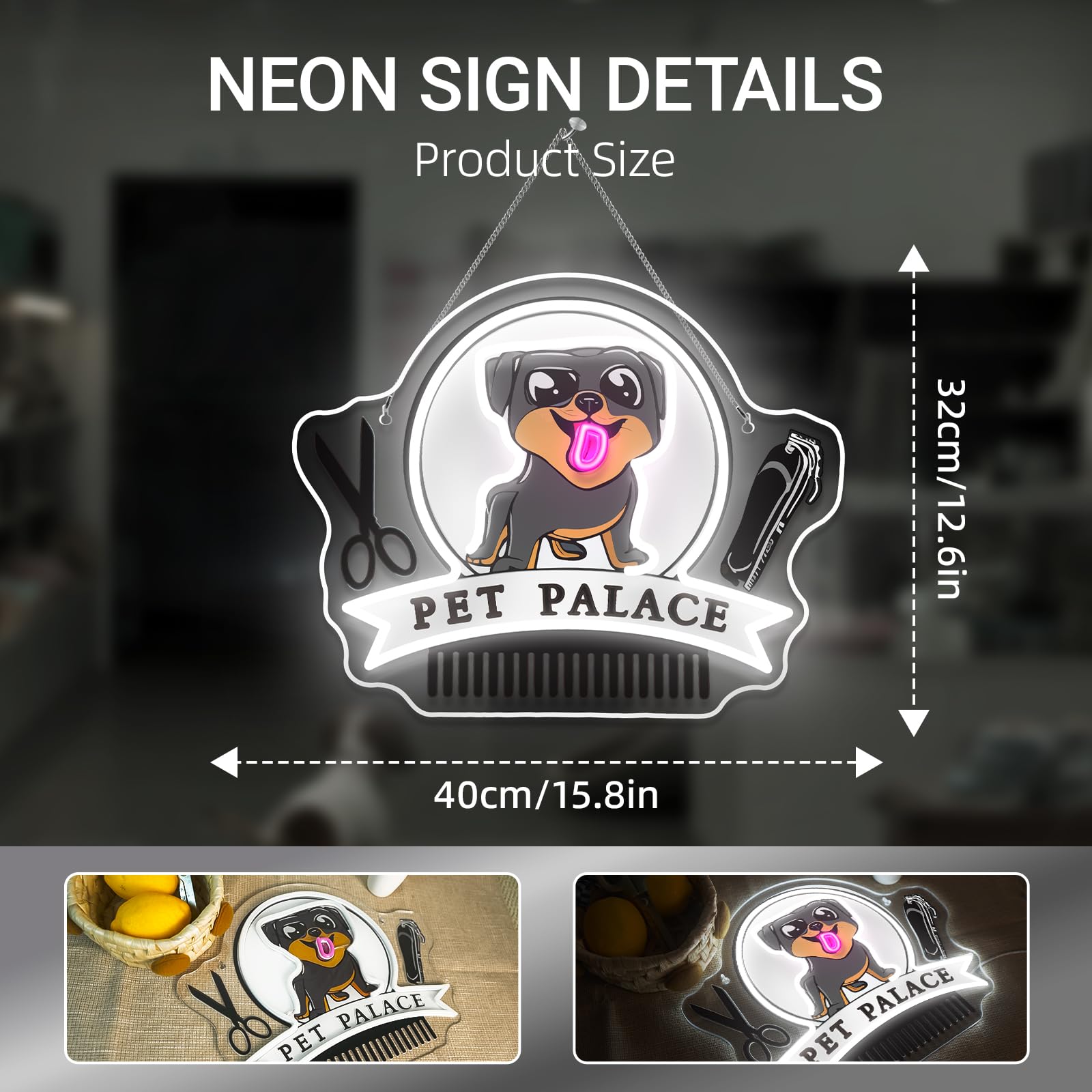 Faxfsign Pet Palace Neon Sign Dog Led Neon Signs For Wall Decor Pet Grooming&Hair Cut Salon Club Led Light For Animal Clinics Neon Wall Unique Gift For Pet Shop