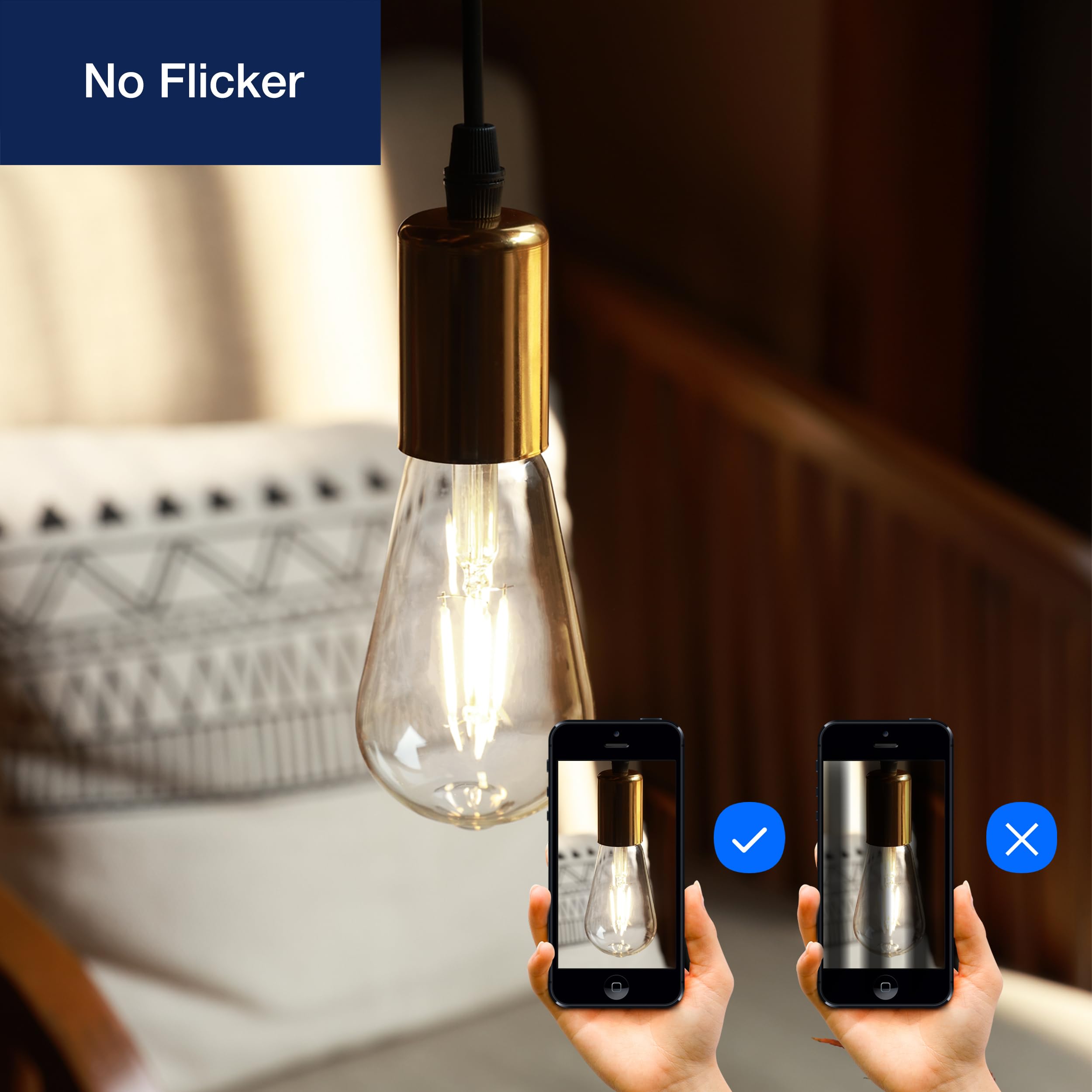 FLSNT 7W LED Edison Bulbs, 60W Equivalent, 800LM, Dimmable, E26 Base, 4000K Cool White, 6 Pack