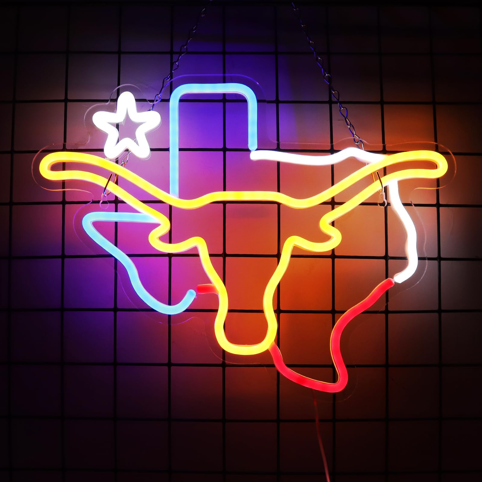 Pinlangdou TEXAS Neon Sign LED Wall Decor USB Powered 15x12 IN Yellow Plastic for Man Cave Bar Gift