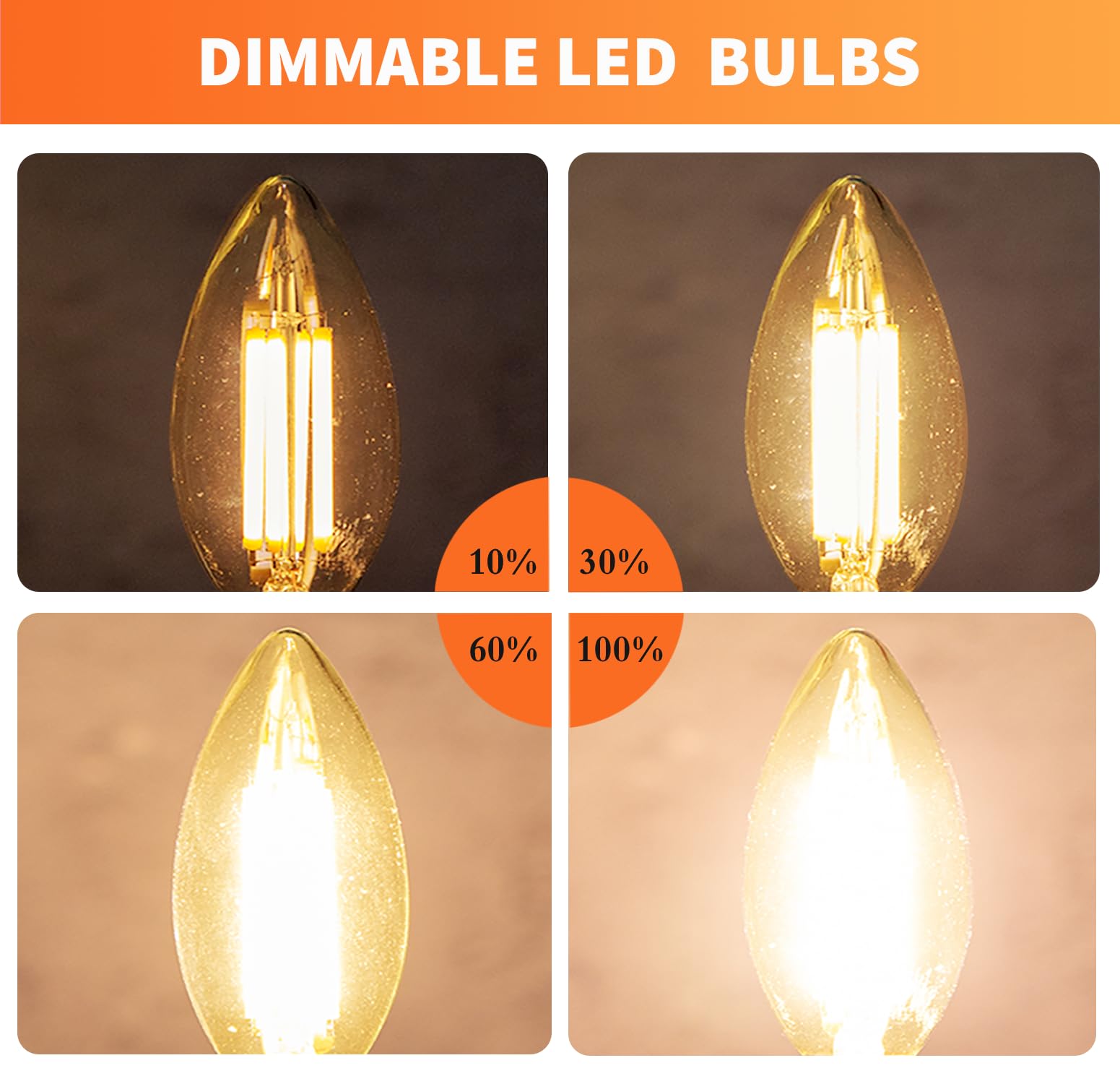 Alampever Led Chandelier Light Bulbs 40 Watt, B11 Candelabra Led Light Bulb, Dimmable E26 Led Bulbs 2200K Warm White, Amber Glas