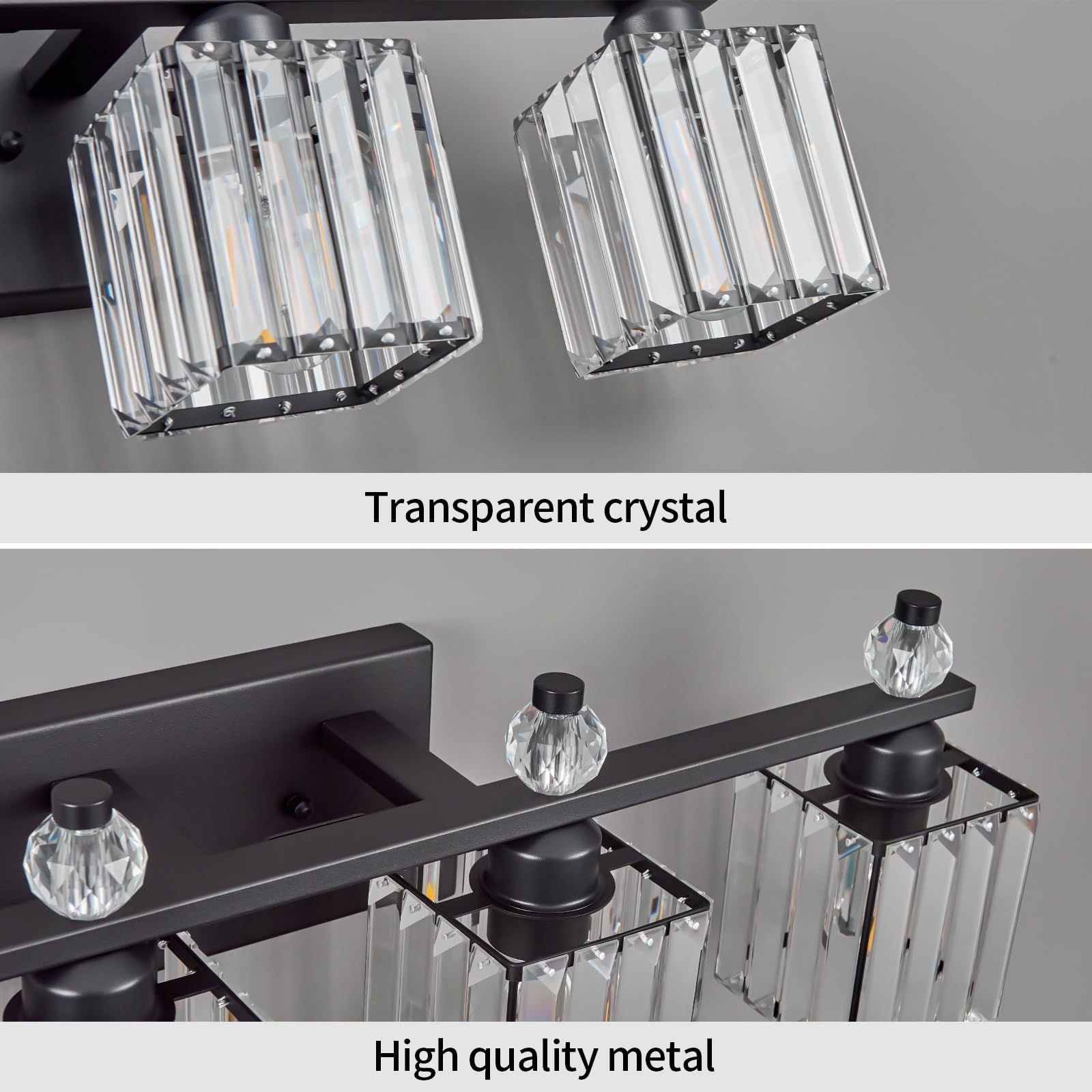 FDPBY 4-Light Crystal Vanity Light Fixtures, Sand Black, Metal, Model 290 for Bathroom Over Mirror Lighting