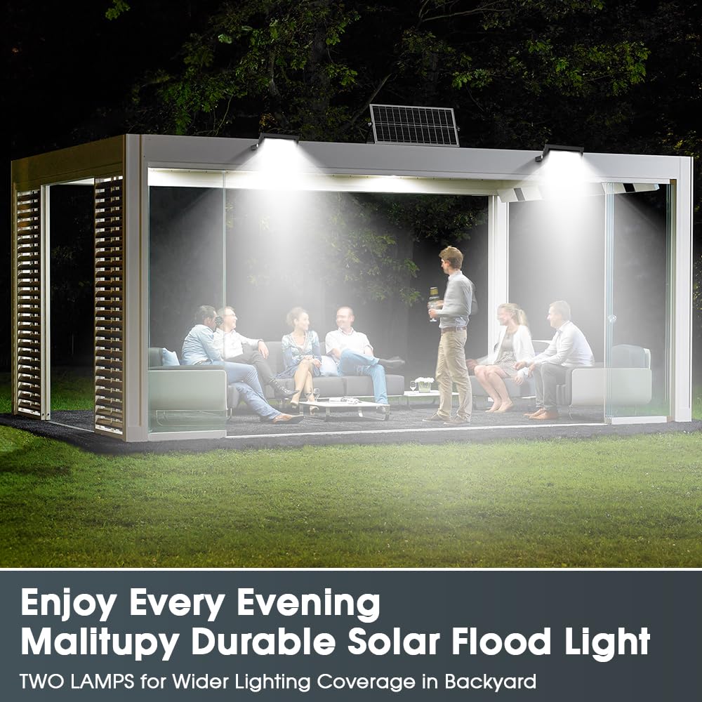 Malitupy Solar Flood Lights Indoor Outdoor(2 Pack),Aluminum Durable 6000K Waterproof Solar Shed Lights With On/Off Switch & Remo