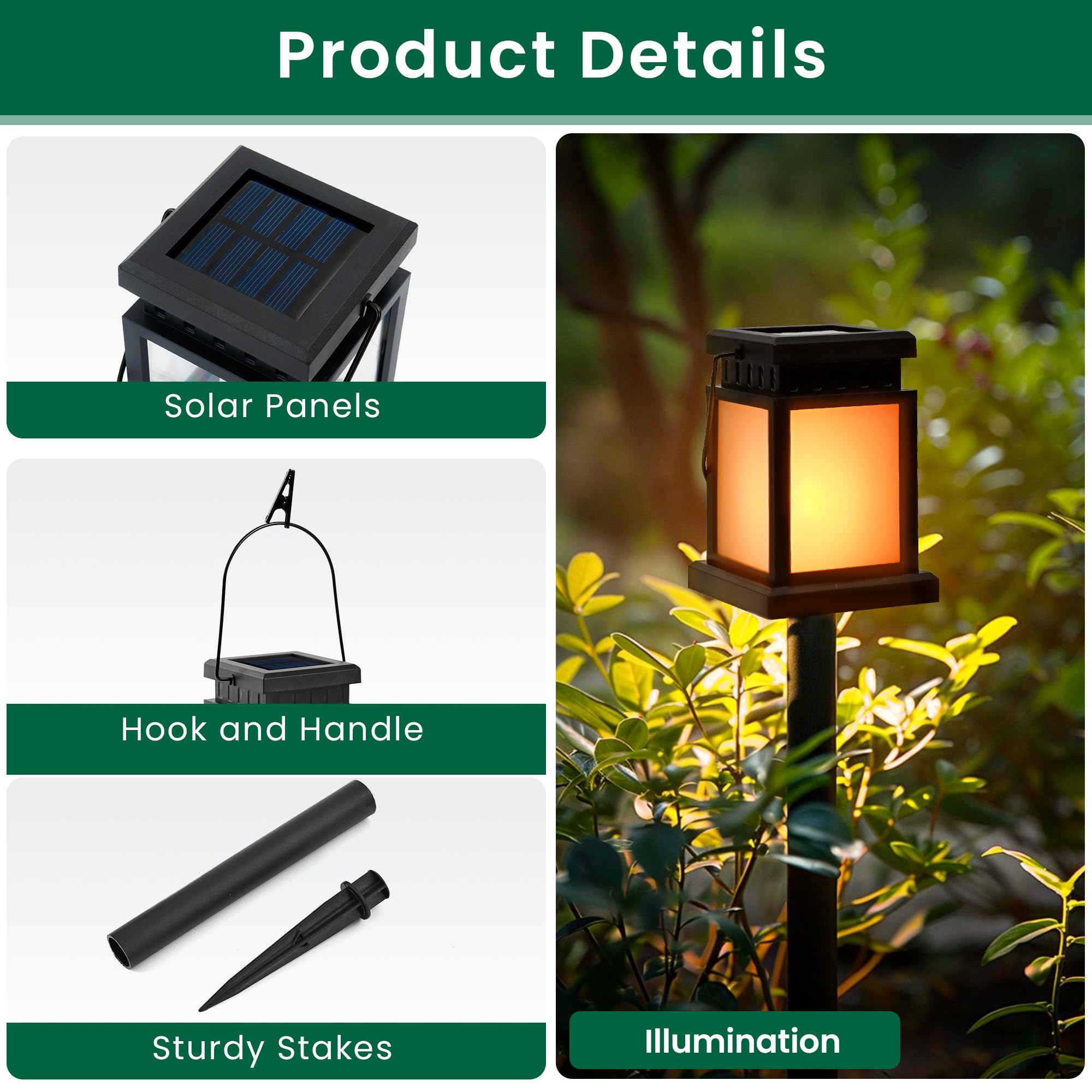 Gigalumi Solar Lanterns Outdoor Waterproof, 4 Pack Hanging Solar Lanterns For Outside, Flame Effect Outdoor Lights For Pathway,