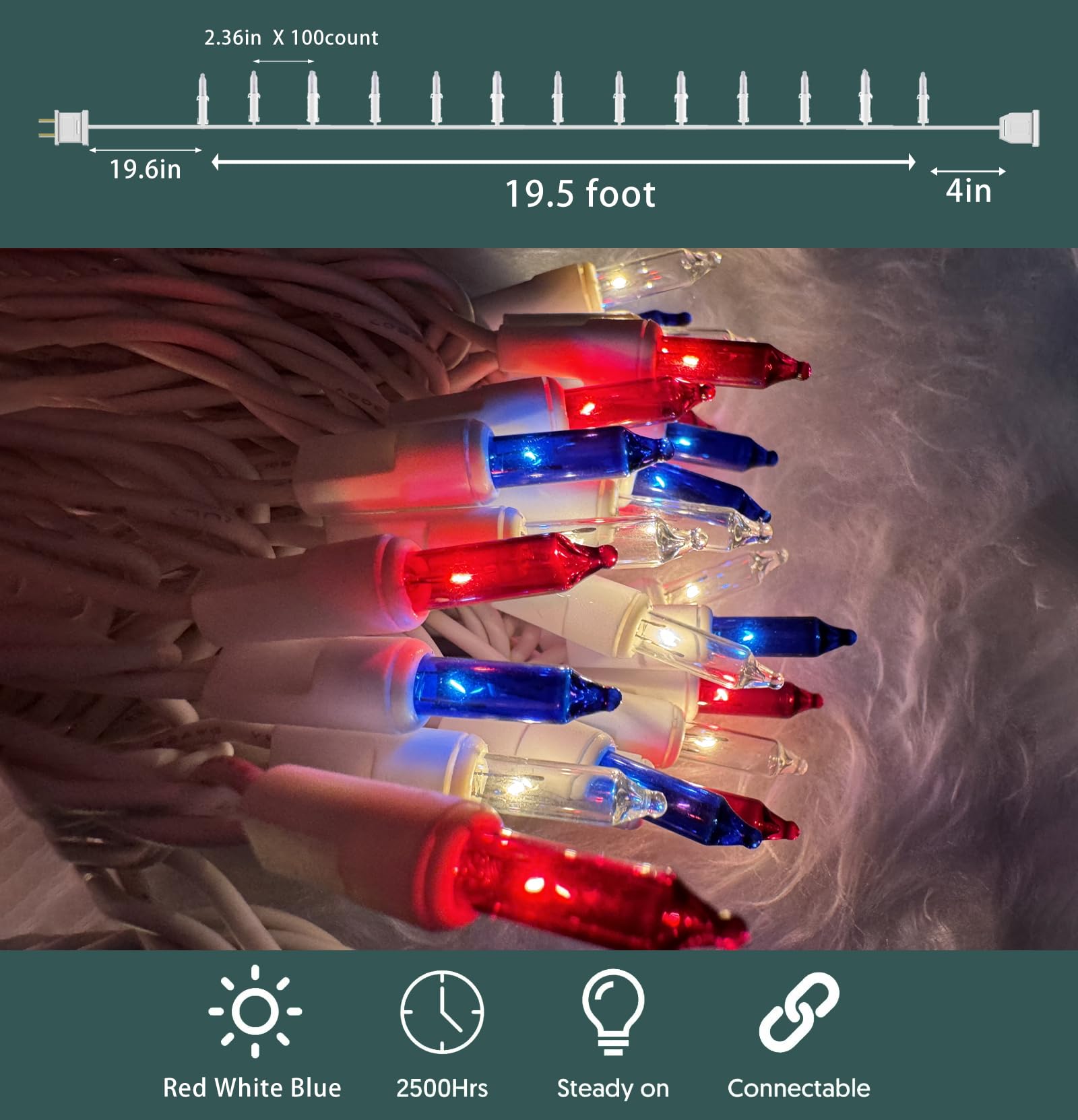 Red White Blue 4Th Of July Patriotic Day Decorations Lights 100 Count Mini String Lights With White Wire For Outdoor Indoor Christmas  Holiday Party  Independence Day Decor Ul Certified (21Feet)