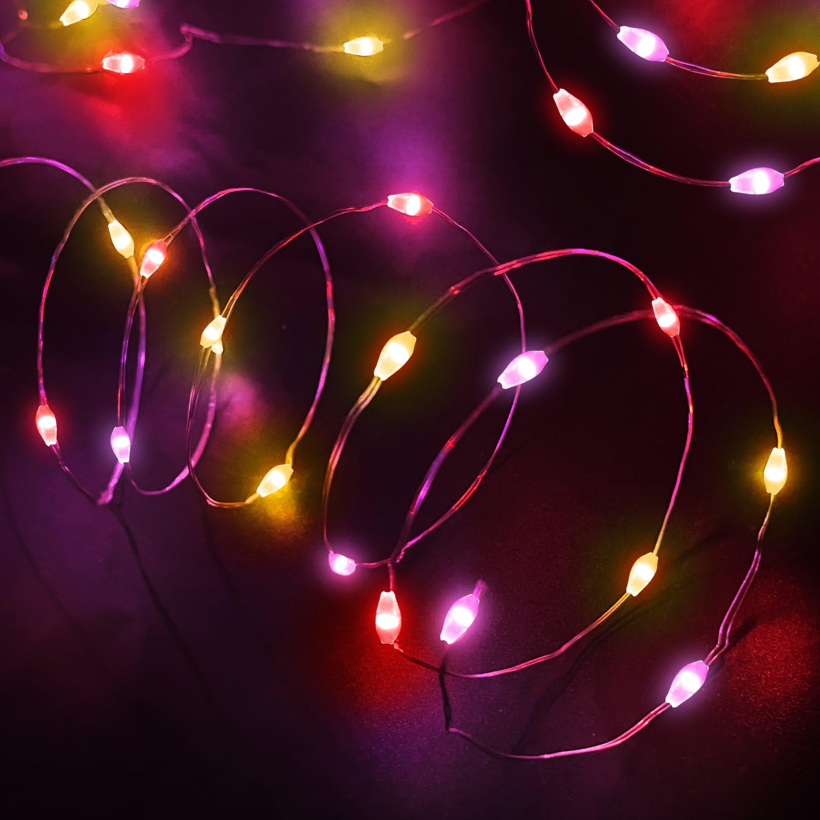 [Timer]3 Pack 3 Color -Pink Red White Valentines Fairy Lights Valentines Day Decorations, Battery Operated Copper Wire Valentine