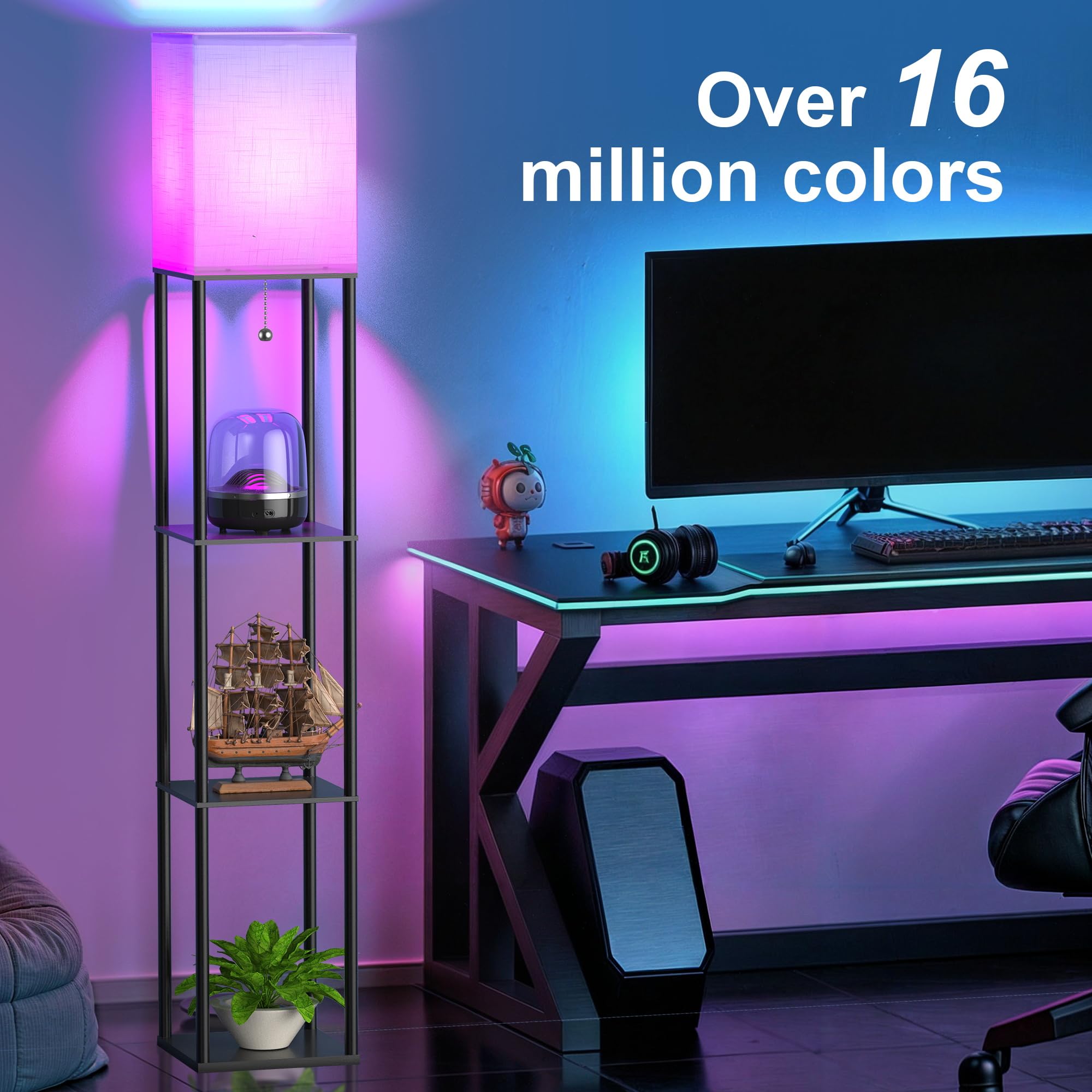 Floor Lamp With Shelves For Living Room With Matter Smart Led Light Bulb Works With Google Home/Alexa/Apple Home/Smartthings/Sir