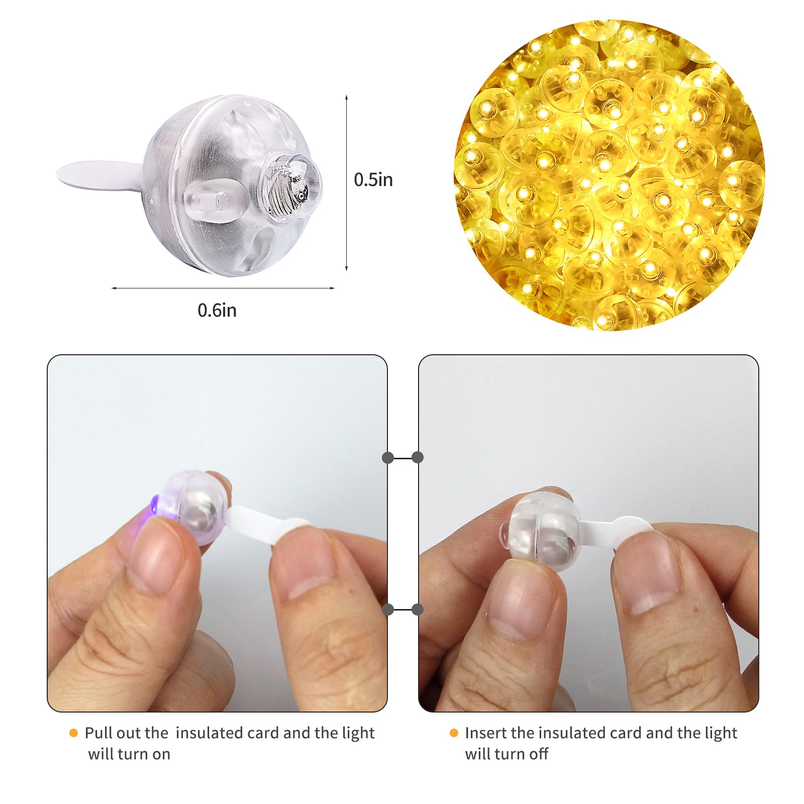 Aogist 50Pcs Yellow Balloon Lights,Long Standby Time Waterproof Mini Light,Battery Powered,Round Led Ball Lamp For Latex Balloon