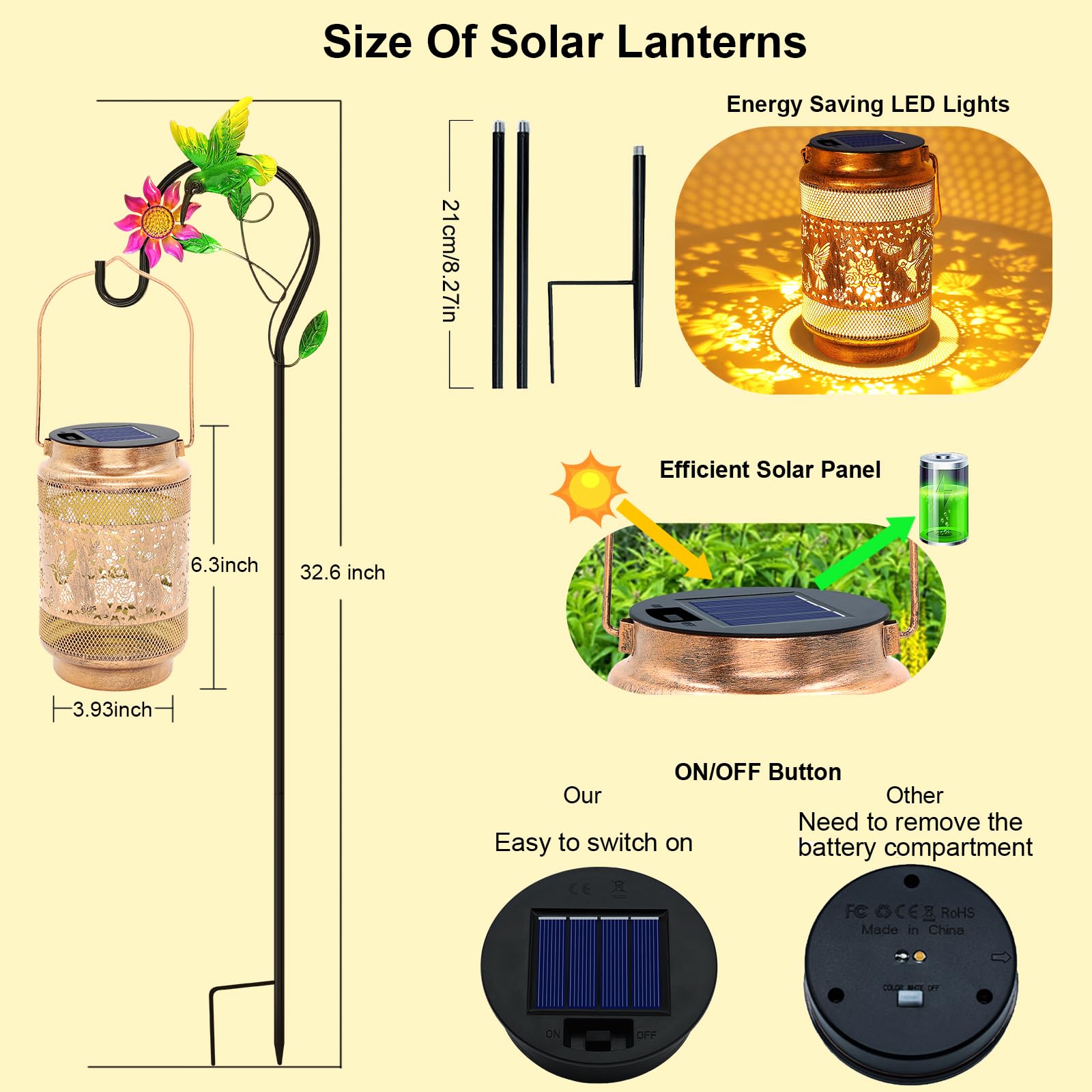 2 Pack Hummingbird Solar Lanterns Outdoor Waterproof Solar Garden Decor  Birthday Gifts For Christmas Women Mom Grandma  Metal Hanging Lights With Shepherd Hook For Yard Patio Pathway Backyard Porch