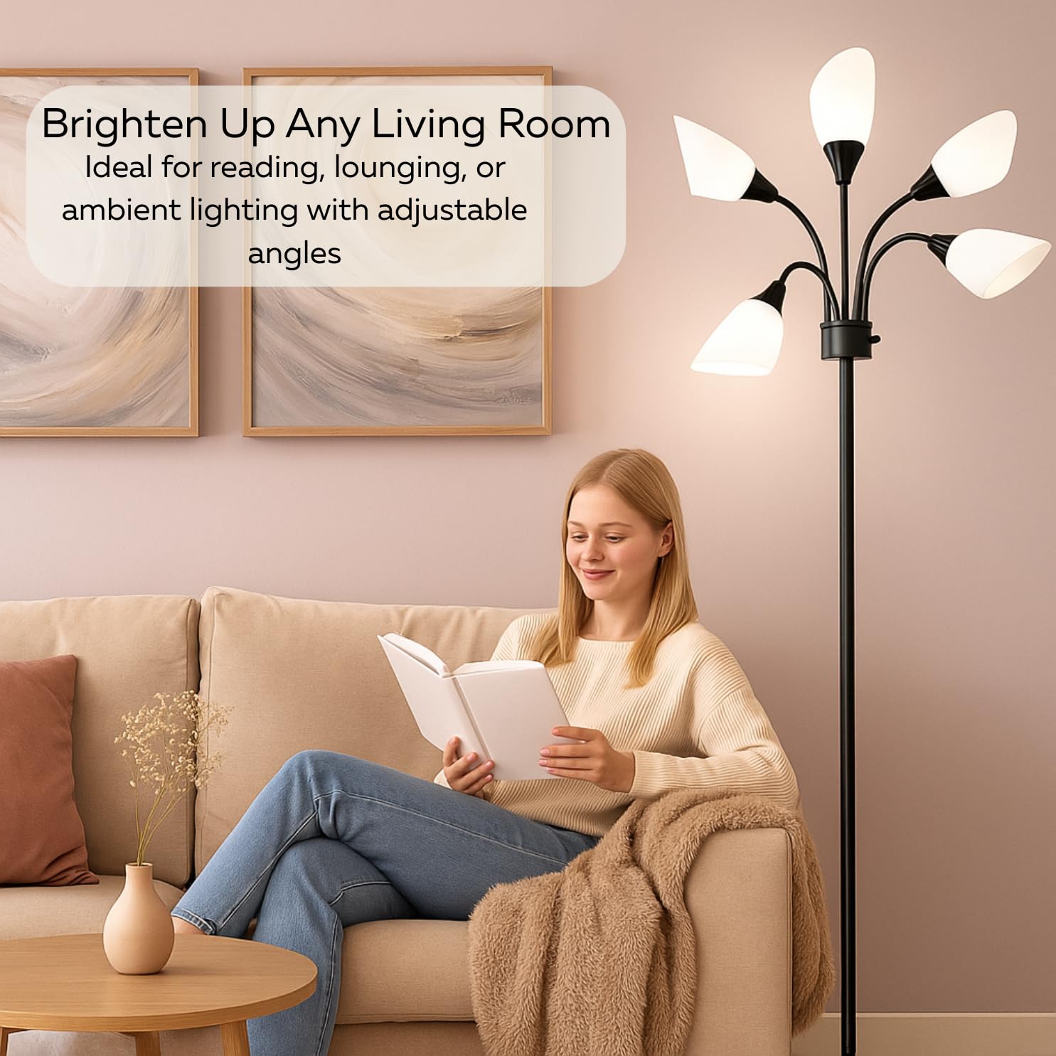 LIGHTACCENTS Multi-Head 5-Light Floor Lamp, Adjustable, Black Finish, Metal, Model 16197