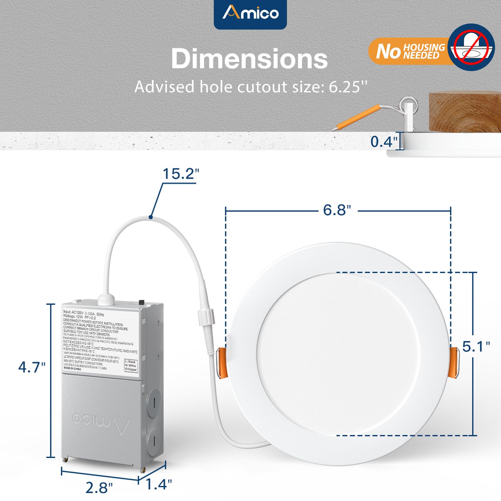 Amico 16 Pack 6 Inch 5Cct Ultra-Thin Led Recessed Ceiling Light With Junction Box, 2700K/3000K/3500K/4000K/5000K Selectable, 12W Eqv 110W, Dimmable Can Light, 1050Lm High Brightness Downlight - Etl