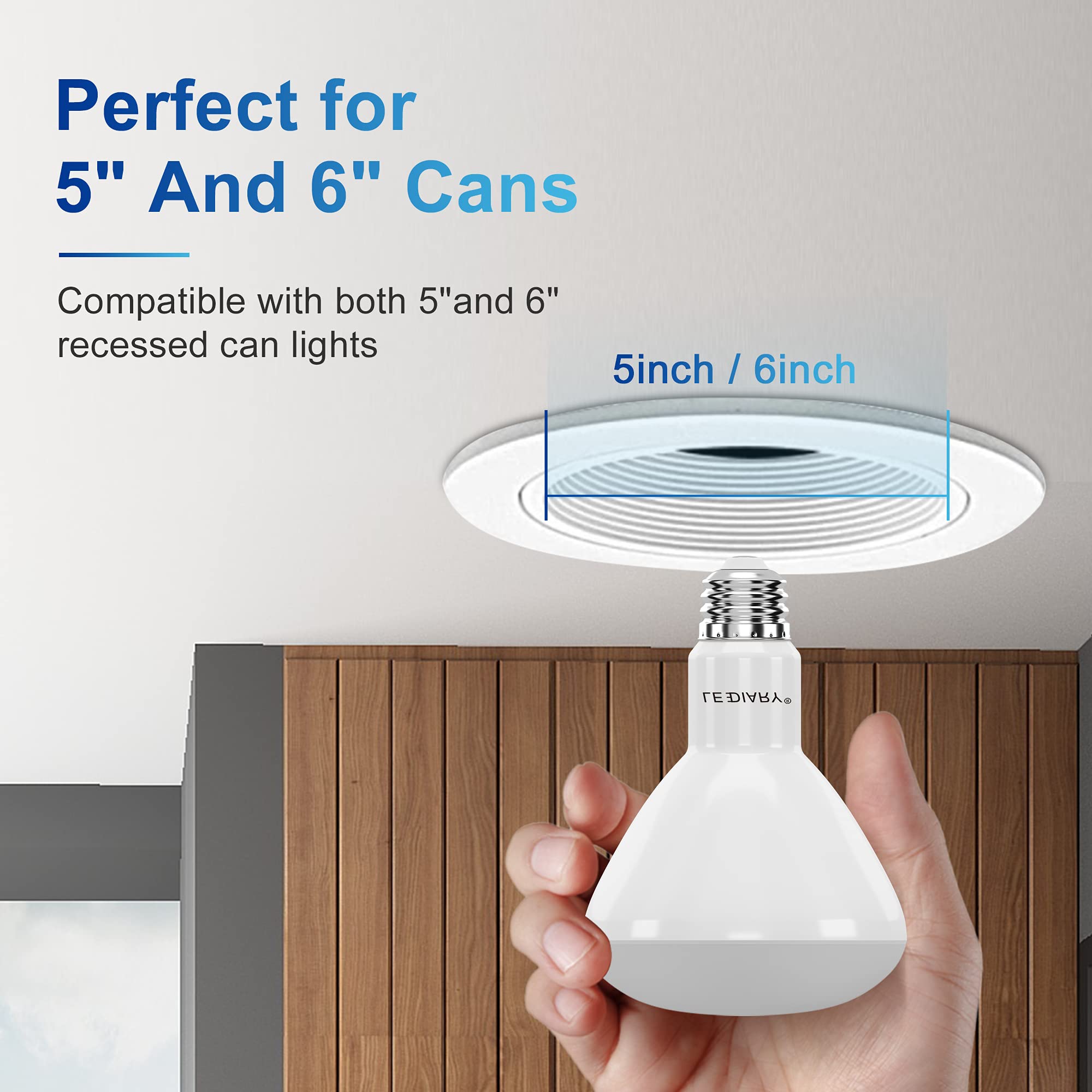 LEDIARY 12-Pack BR30 LED Recessed Light Bulbs, ETL Listed LED Bulb for Cans, Dimmable, 5000K Daylight, 8W=65W, 850LM Indoor Floo