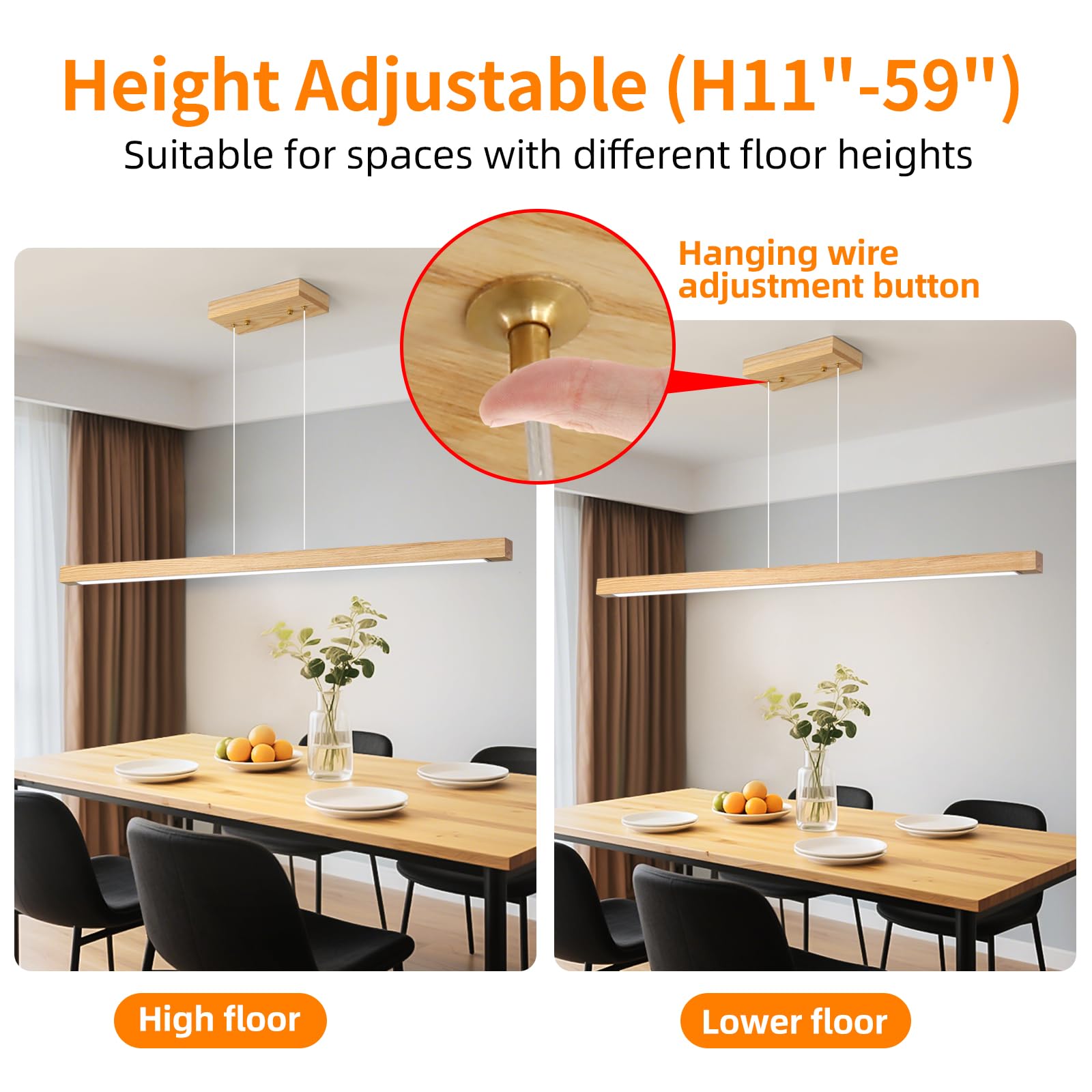 Modern Wooden Pendant Light  47In White Ash Wood Chandelier With Remote Control 3000K-6500K Adjustable Color Temperature Aluminum Island Lighting Lamp For Dining Room  Living Room B
