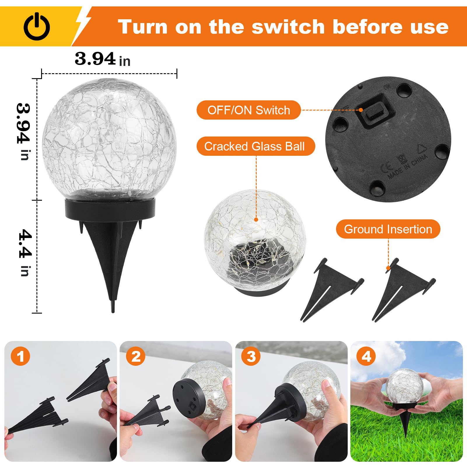 MLKNK Solar Globe Lights Outdoor Waterproof 4 Pack  ed Glass Balls Warm White for Lawn Patio Yard Decorations