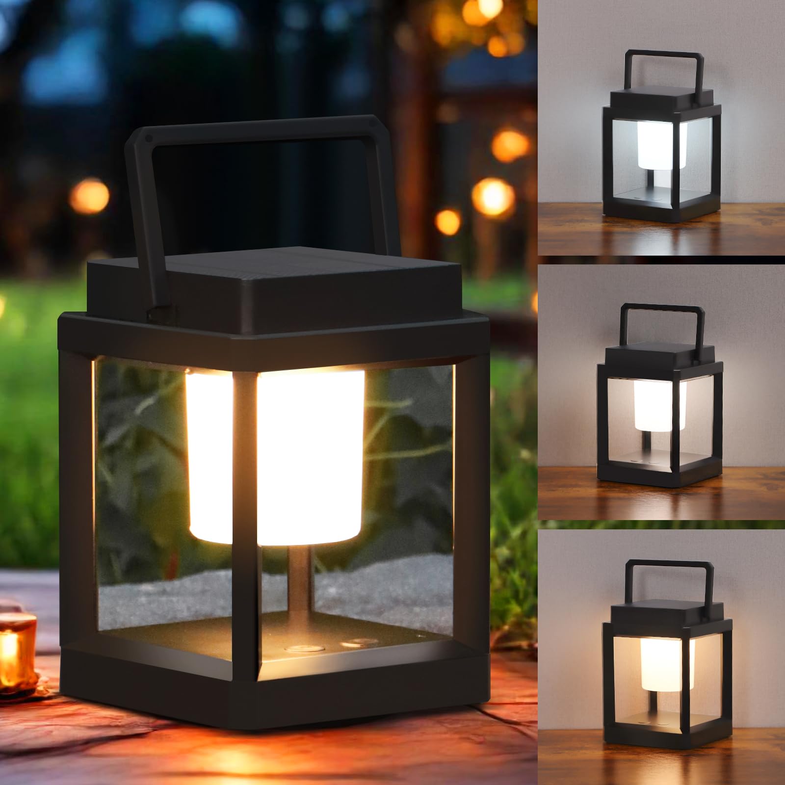 Outdoor Table Lamp Touch Control, Waterproof Solar Powered LED Table Lantern 3000K 4500K 7000K Color Temperature Adjustable & 3 