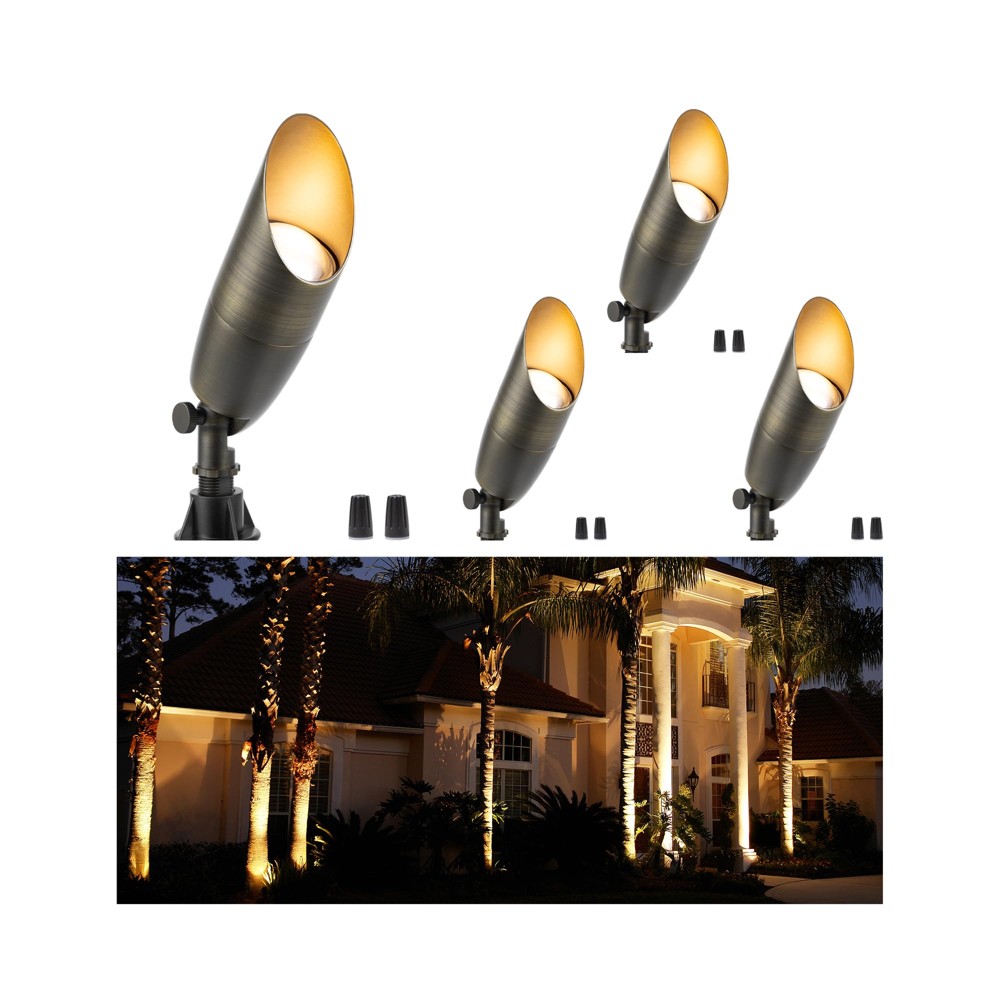 Gardenreet All Brass Landscape Lighting - LED Low Voltage Spotlights Outdoor, 12V Wired Uplights, Spot Lights Waterproof, Bronze