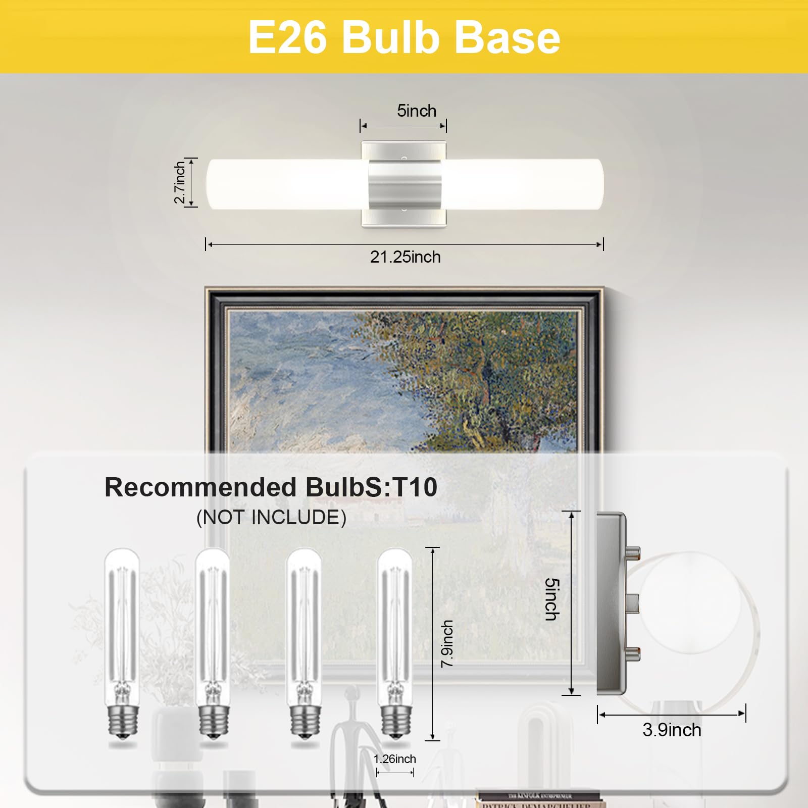 Kalium Bathroom Wall Sconces Set of 2, 21 Inch Modern Vanity Lights, Frosted Glass Shade, Brushed Nickel Finish, Model WL052A-BN