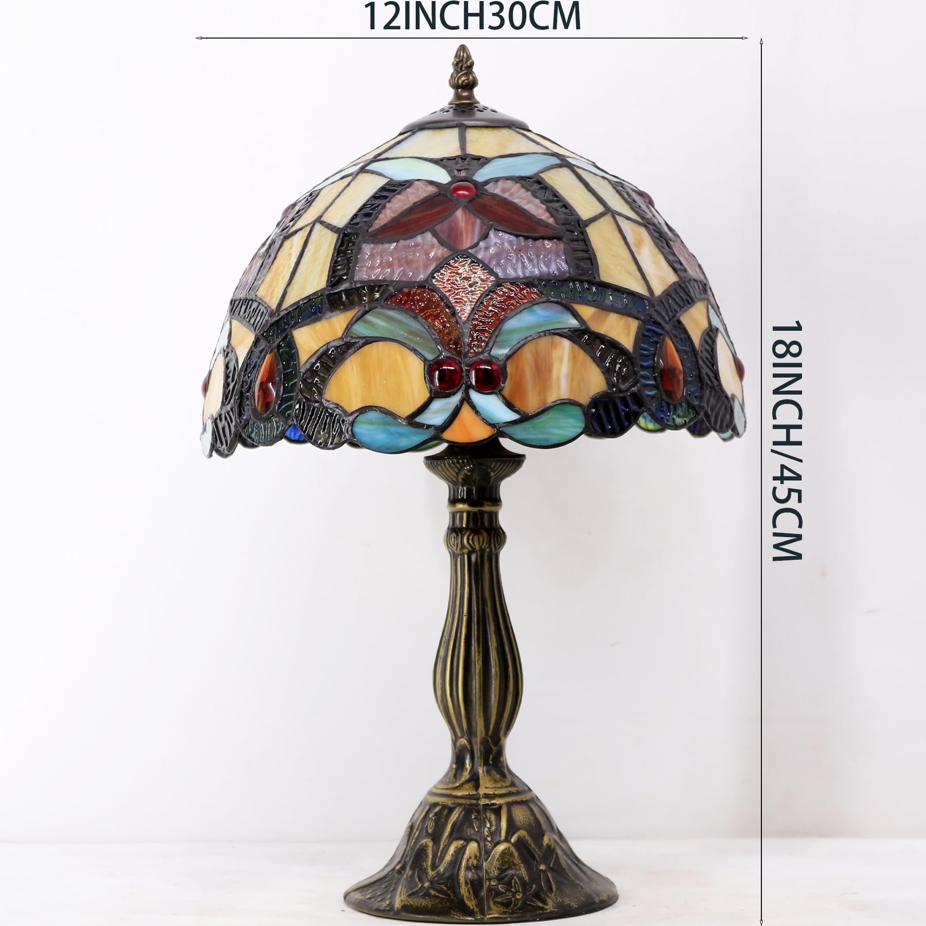 Werfactory Tiffany Table Lamp Orange Stained Glass Flower Liaison Style Reading Desk Bedside Light 12X12X18 Inches Decor Bedroom