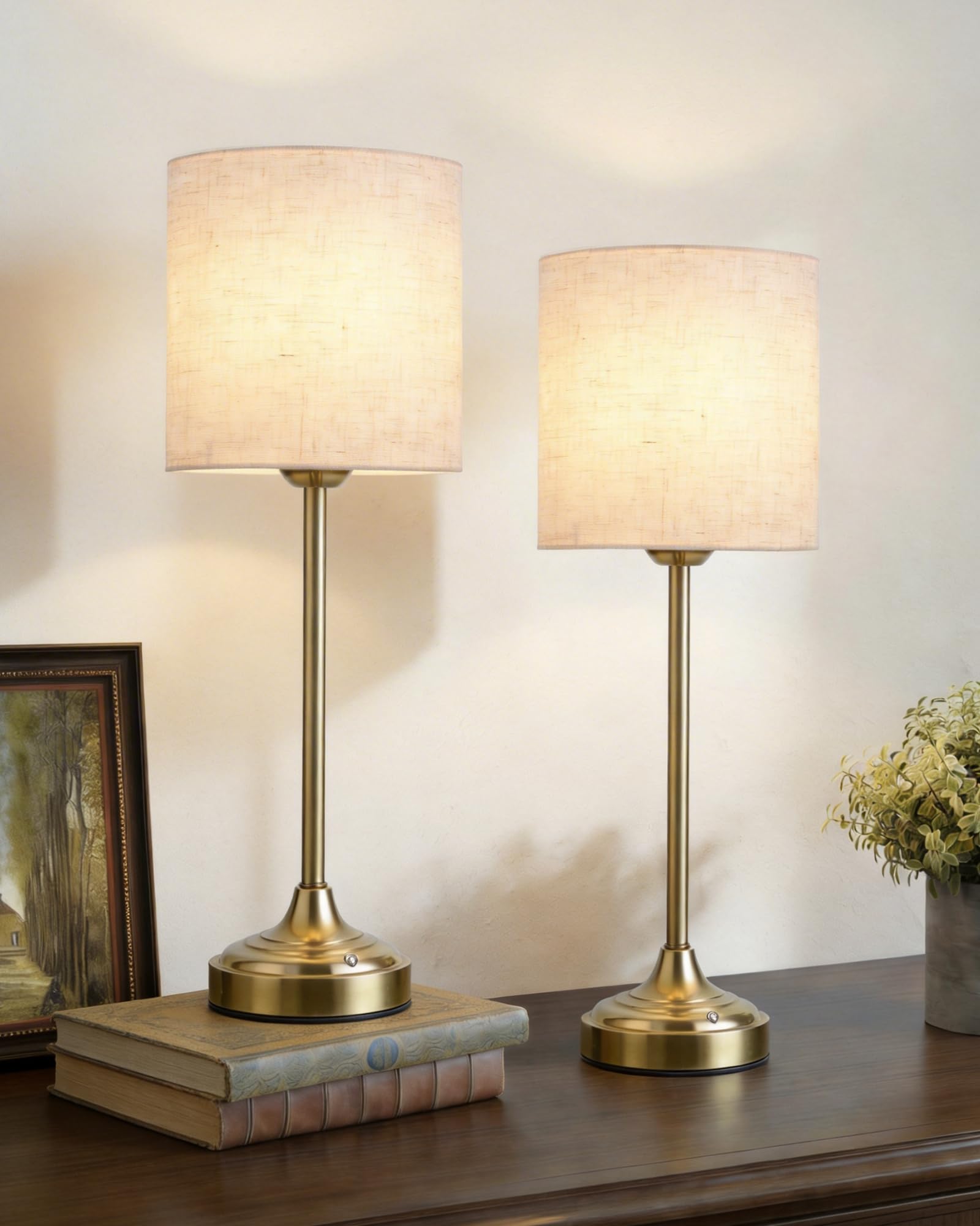 Rechargeable Table Lamp  2-Pack  8000mAh  Dimmable  Ambient Light  2700K  Touch Control  Portable  LED  Wireless  Cordless  Battery Operated  Desk Lamp  Kitchen Lamp  Fabric Shade  for Dining Room