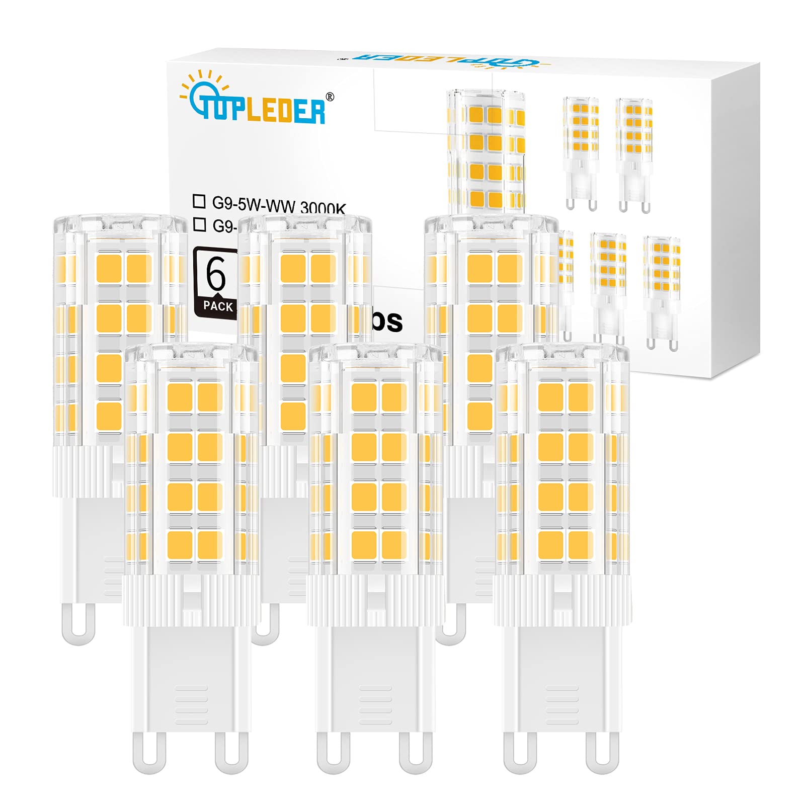 Topleder G9 Led Bulbs, 3000K Warm White 5W 450Lm Led Light Bulbs, No Flicker Non-Dimmable, 40W Halogen Bulb Equivalent, 120V Bi 