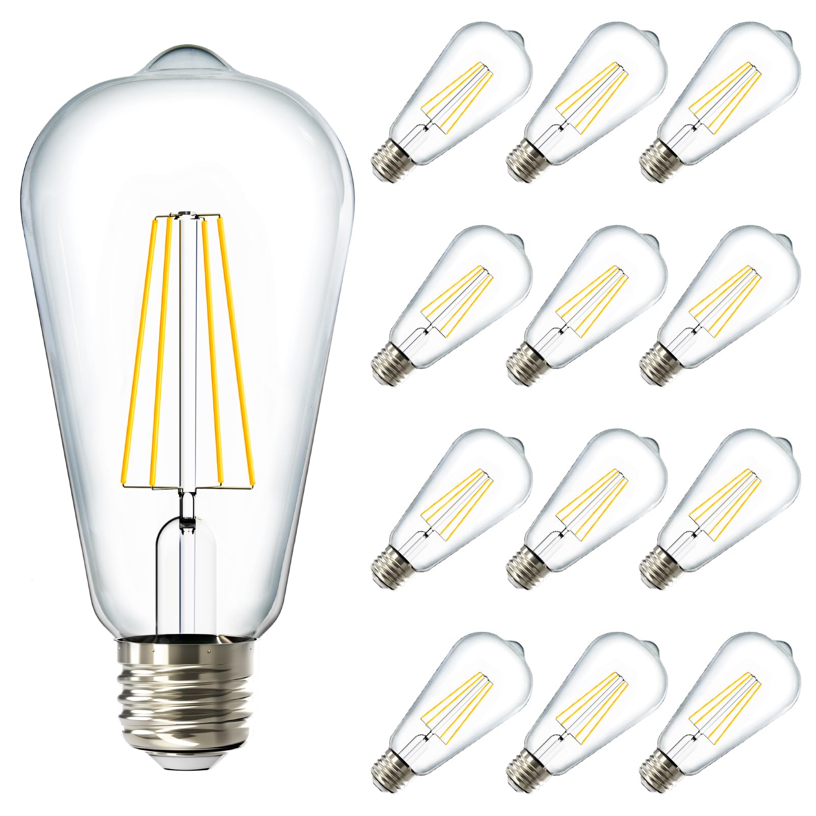 12 Pack Dusk to Dawn LED Outdoor Lights Bulb, ST64 Edison Style Automatic Light Sensing Bulbs, 800 LM, 7W (60W Equivalent), ST19