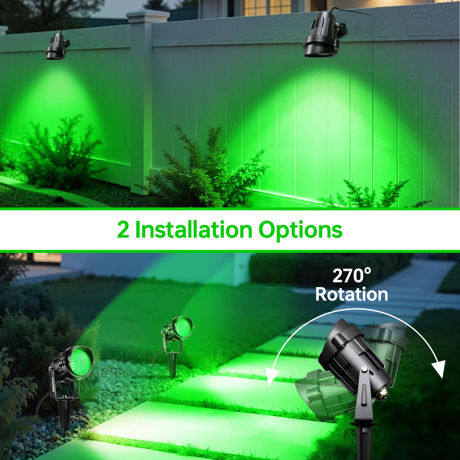 Qeeanmo Halloween Outdoor Landscaping Spotlight 12W Outdoor Christmas Light Green Led Landscape Lighting For Yard Garden Home Decoration 2Pack