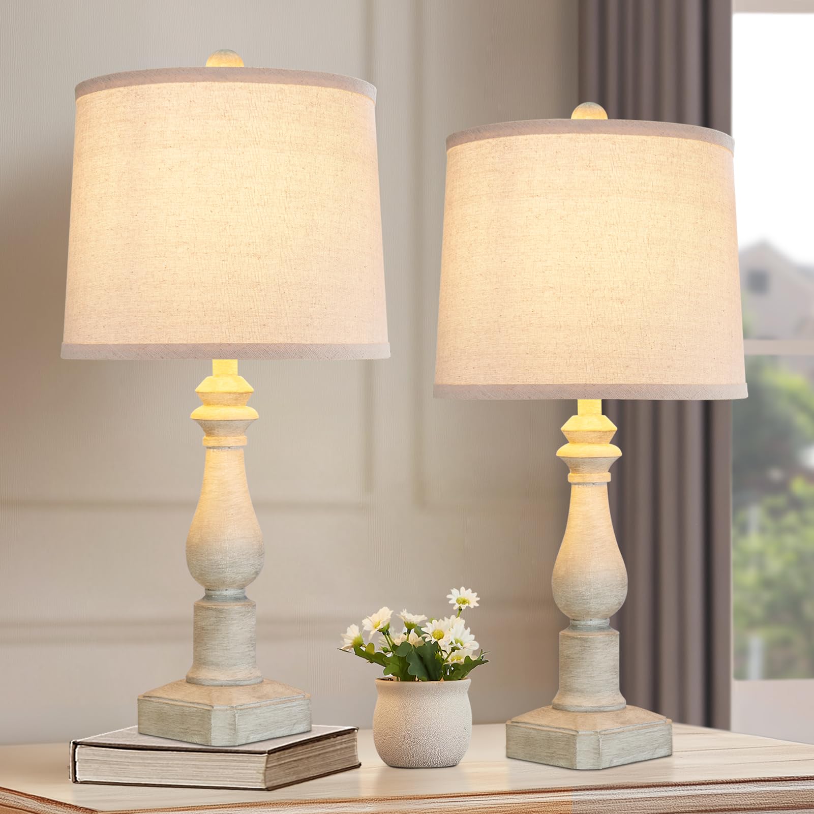 RORIANO 23 Set of 2 Rustic Table Lamps for Living Room Bedroom  Traditional Farmhouse Resin Bedside Desk Lamps for Study Room Nursery Office  2 Bulbs Included