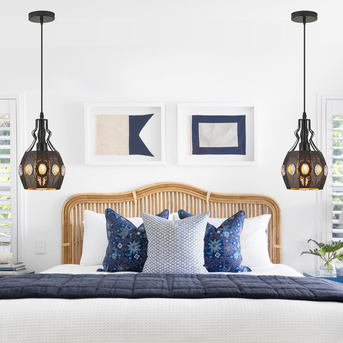 Ylong-Zs Black Pendant Lights Bedroom Restaurant 2 Pk, Farmhouse Kitchen Island Pendant Ceiling Light With 6.07 Ft Longth Wire,