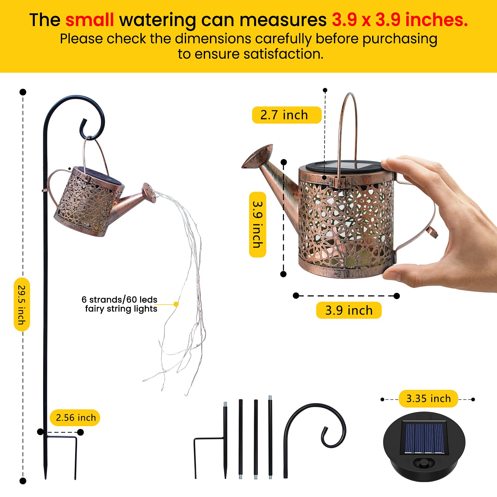 Solar Lights Outdoor Decorative, Metal Solar Watering Can Lights Waterproof, Small Hanging Gardening Decor For Yard Outside Pati