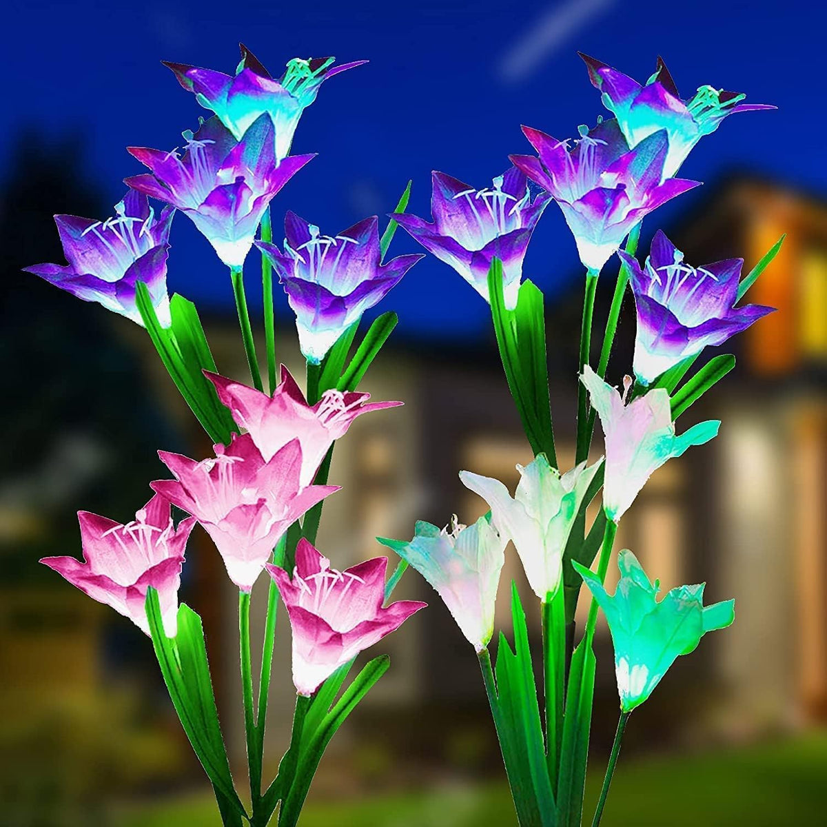 Solarbaby Solar Lights Outdoor Garden, 4 Pack Solar Garden Lights Outdoor Waterproof Multicolor Changing Led Solar Flower With B