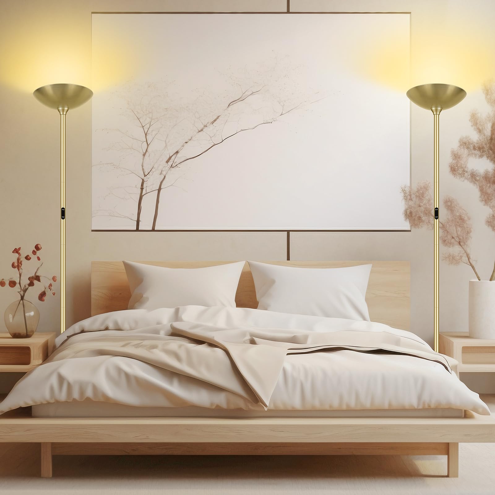 Boostarea Dimmable Floor Lamp 30W 3000Lm Super Bright Led Torchiere Standing Lamp With Remote & Touch Control 71 In Tall Pole Sky Modern Floor Lamps For Living Room Bedroom Office 2700K-6500K Gold