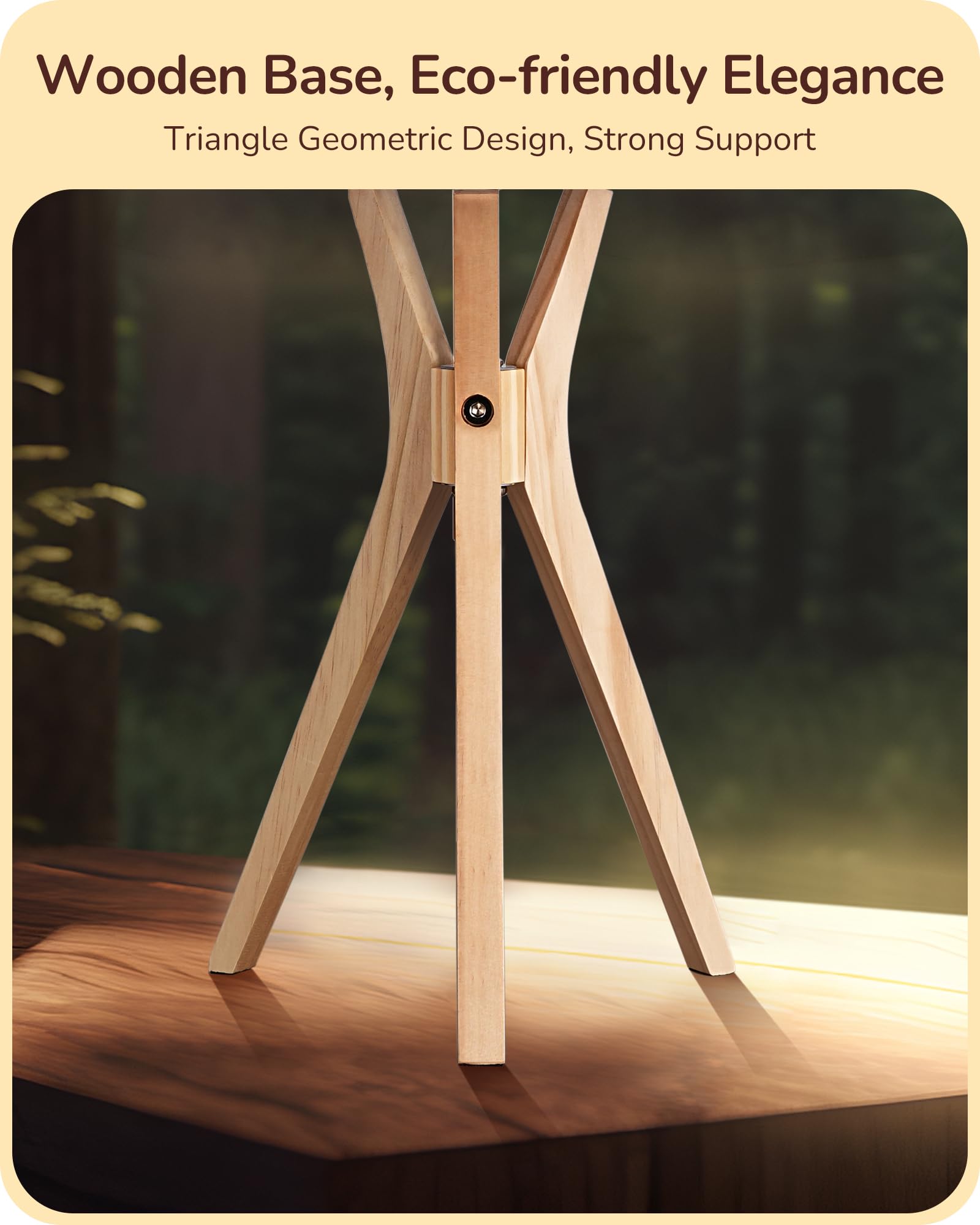 EDISHINE Tripod Table Lamp, Modern Beige Linen Shade, 17.5in, Natural Wood Legs, E26 Base, Model HLTL05W