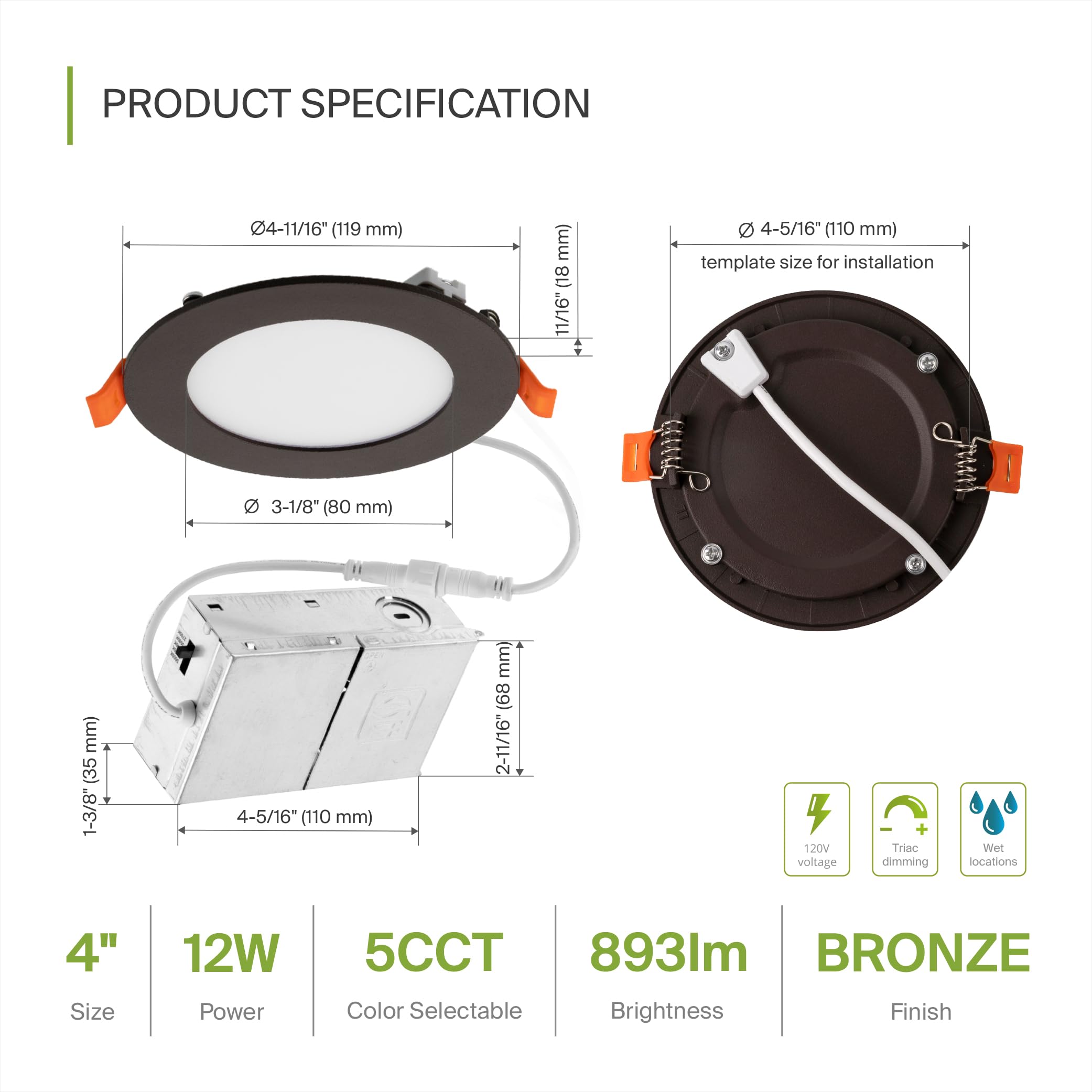 Asd Led Recessed Lighting 4 Inch - 2700K/3000K/3500K/4000K/5000K, 12W 50W Eqv - Ultra Thin Dimmable Ceiling Lights With J Box, Canless Wafer Downlight - Round Slim Panel Light - Ul Energy Star 6 Pack