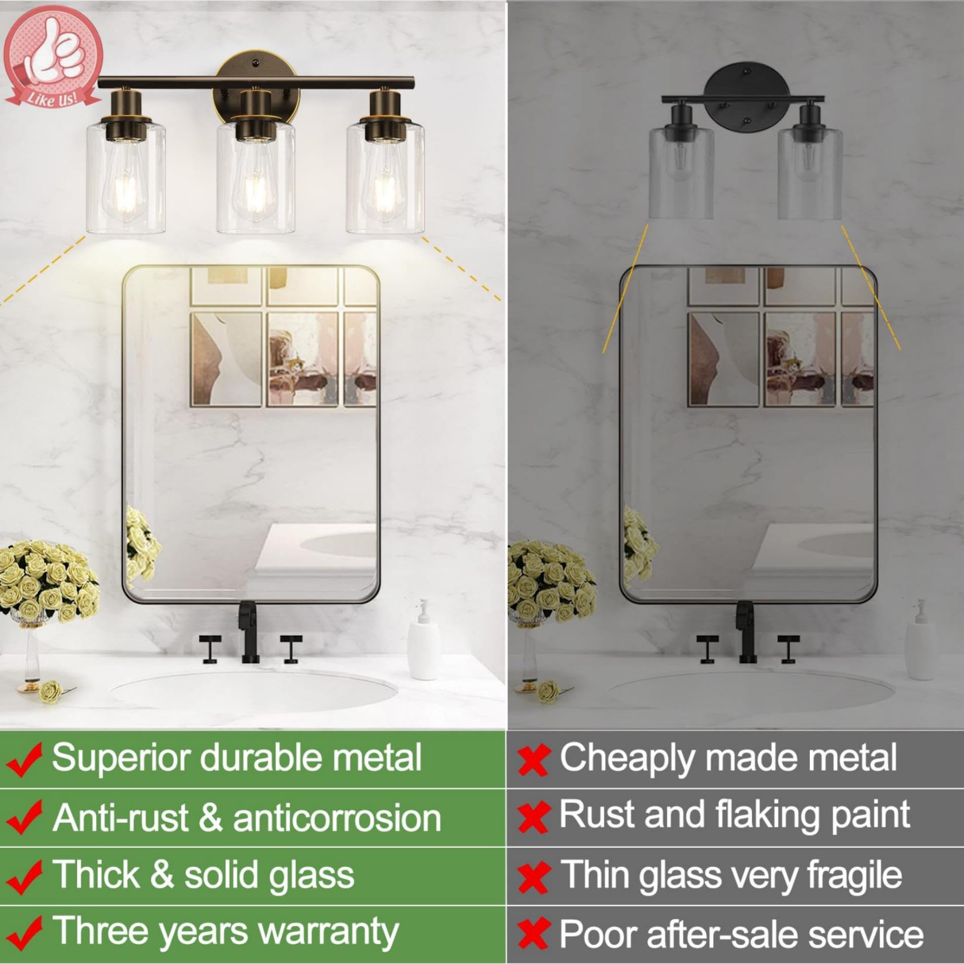 Zarbitta 3-Light Bathroom Vanity Light, Oil Rubbed Bronze With Clear Glass Shades
