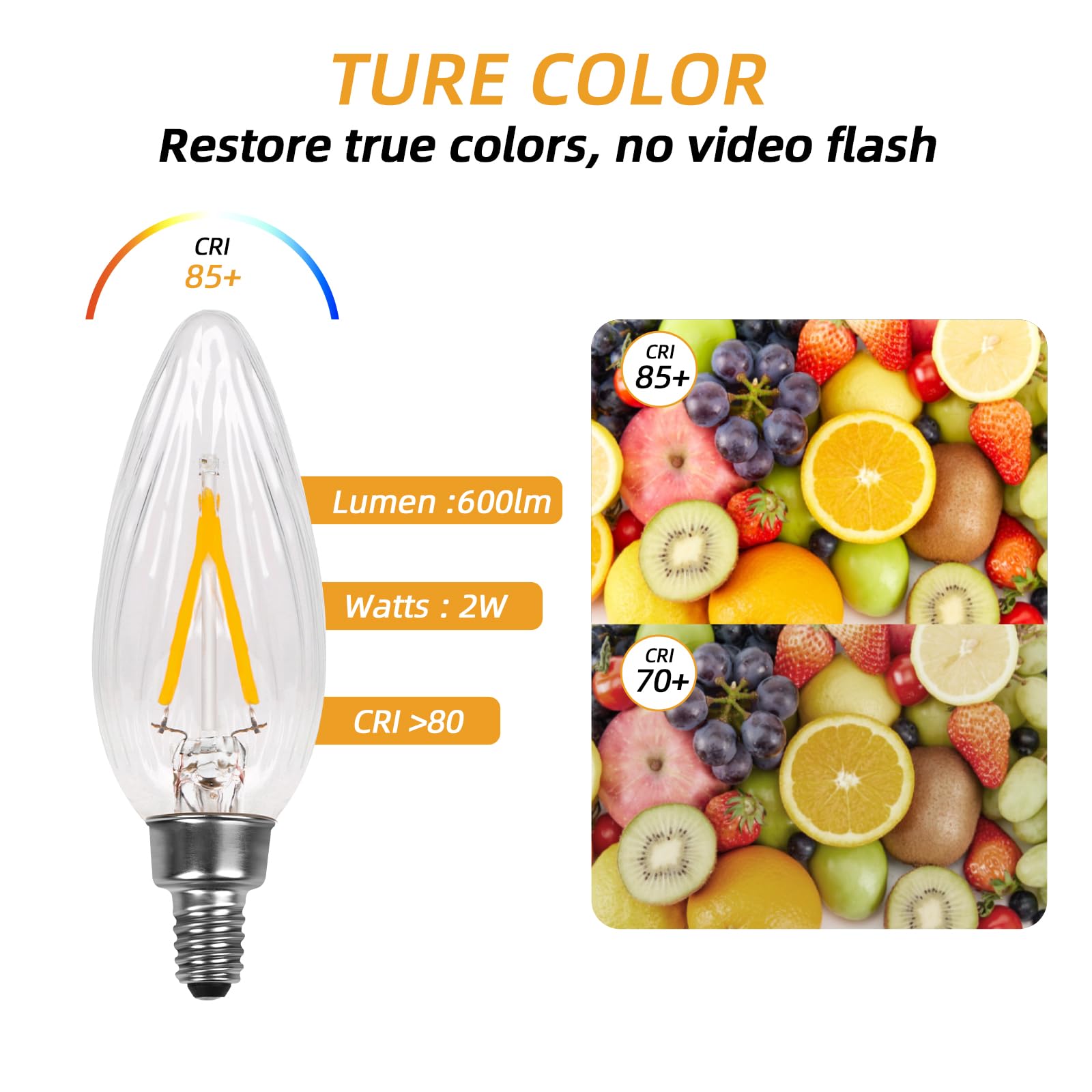 HMYYJT E12 LED Bulb Dimmable 2700K Soft White, 25W Equivalent, Candelabra, B10 Clear Wrinkle Glass, 12 Pack