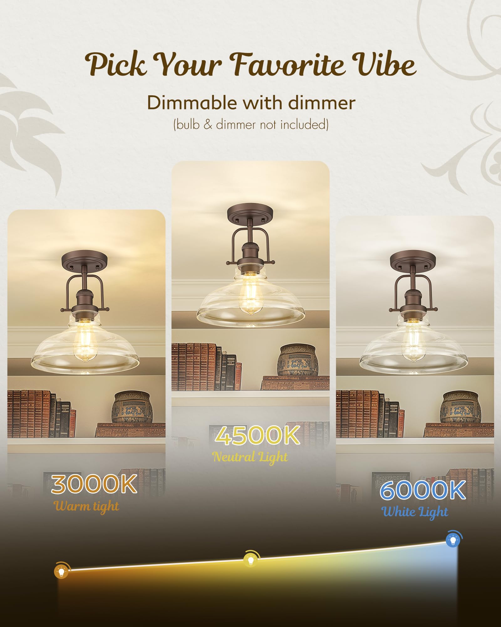 FEMILA Gold Flush Mount Ceiling Light, 11in Brushed Gold & Clear Glass, Model 4FY09-F BG, Modern Design for Kitchen & Hallway