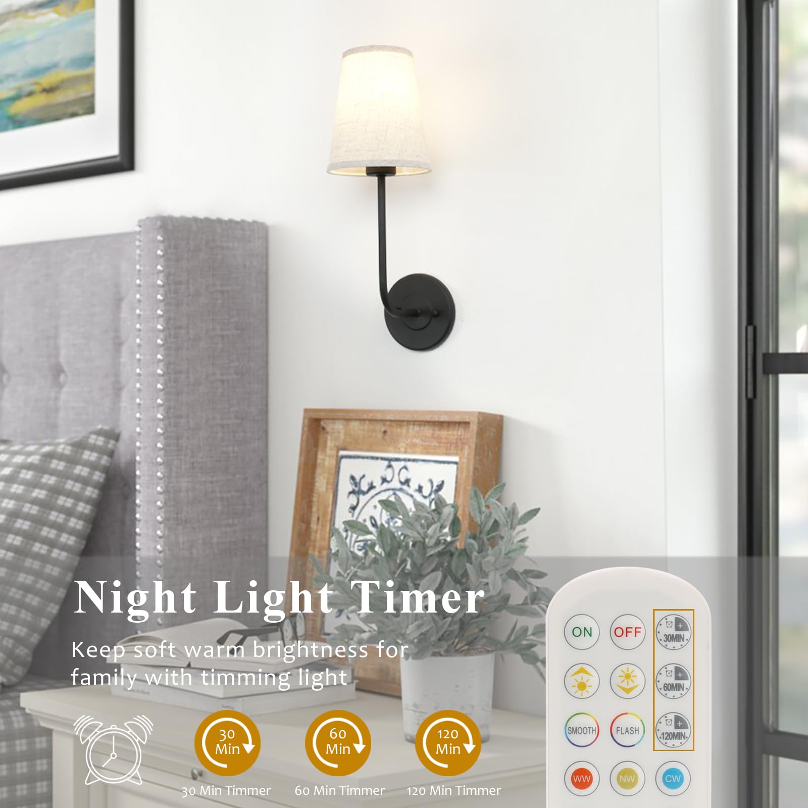 Pathson Wall Sconces Set of 2, Rechargeable Dimmable Lights, Metal, Black, Remote Control, Model XLUS3003Y2