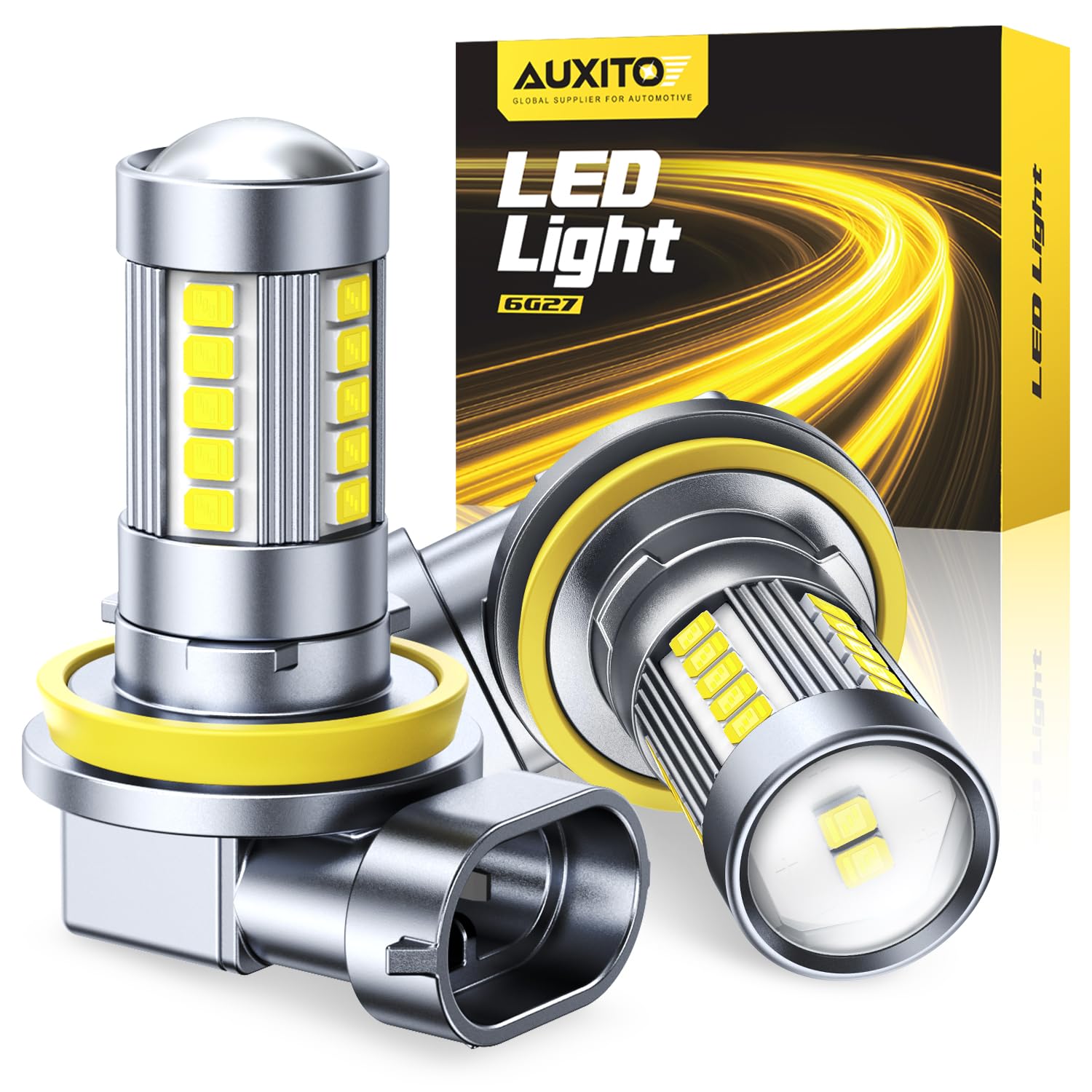 AUXITO H11 H8 LED Fog Light Bulbs 6500K White High Brightness Non-Polarity Pack of 2