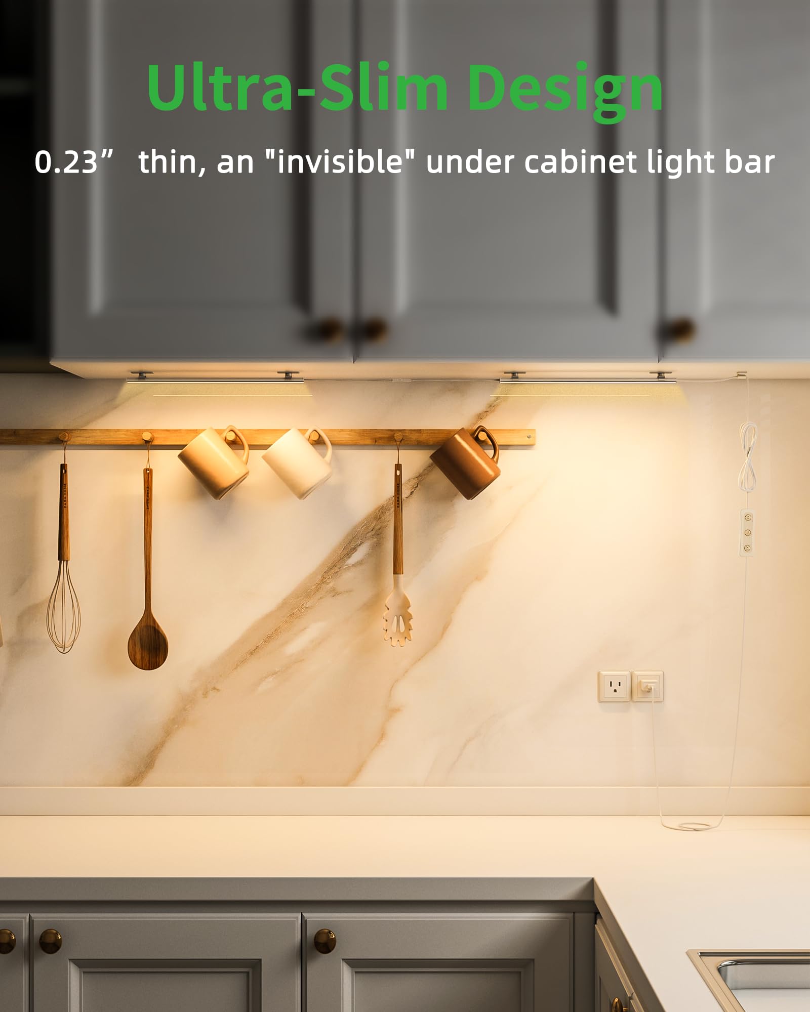 Vovamo Under Cabinet Lighting Plug-In, Dimmable Under Counter Lights For Kitchen, 3Pcs 12 Inch, Warm White 3000K Linkable Usb Le