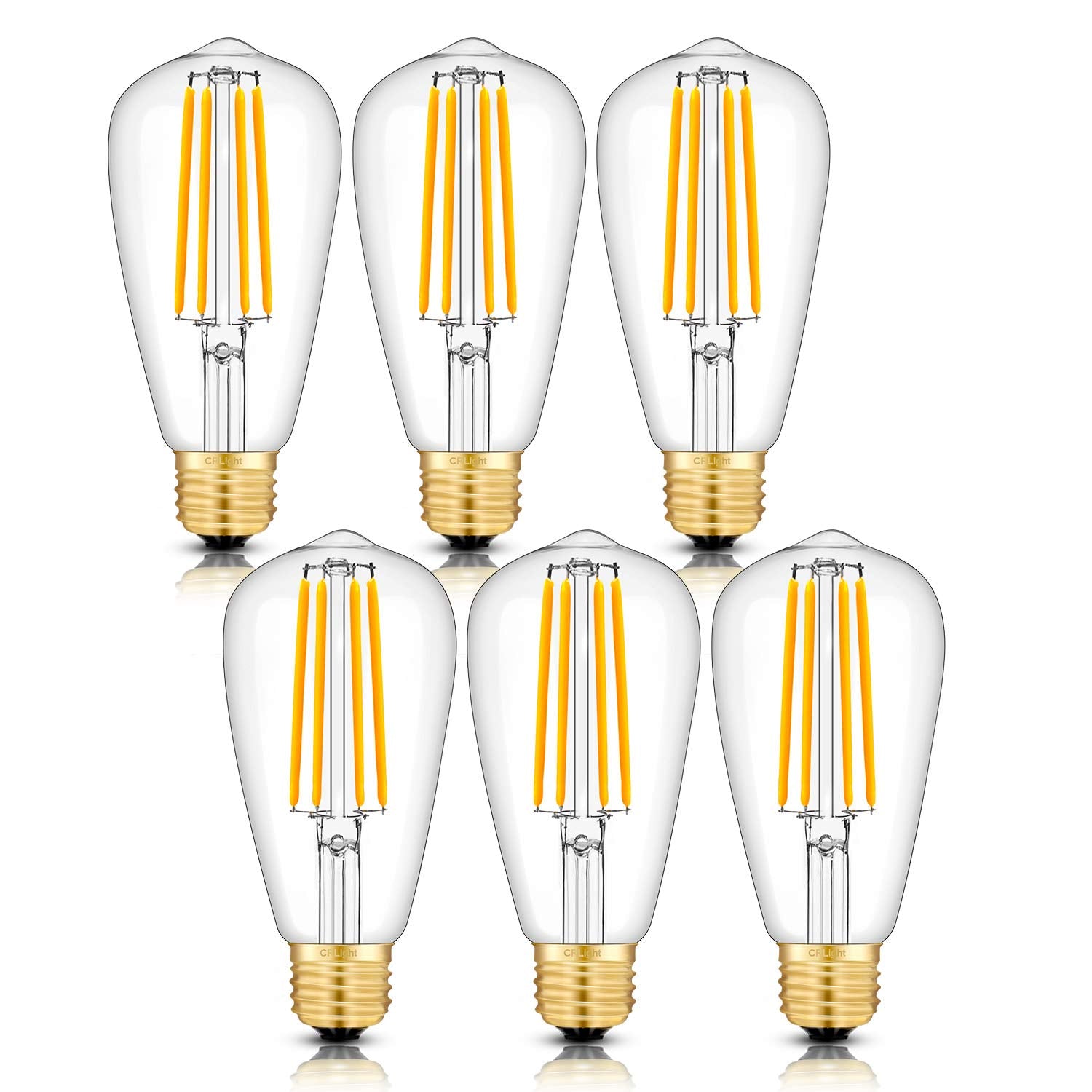 Crlight 8W Dimmable Led Edison Bulb, 80W Equivalent, Soft White 3200K, 6 Pack
